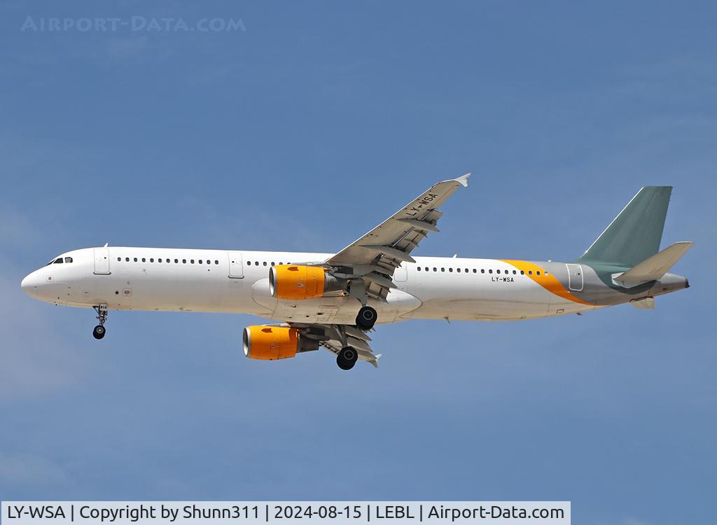 LY-WSA, 2003 Airbus A321-212 C/N 2115, Landing rwy 24R in basic Condor c/s without titles... Used by Vueling Airlines for summer lease