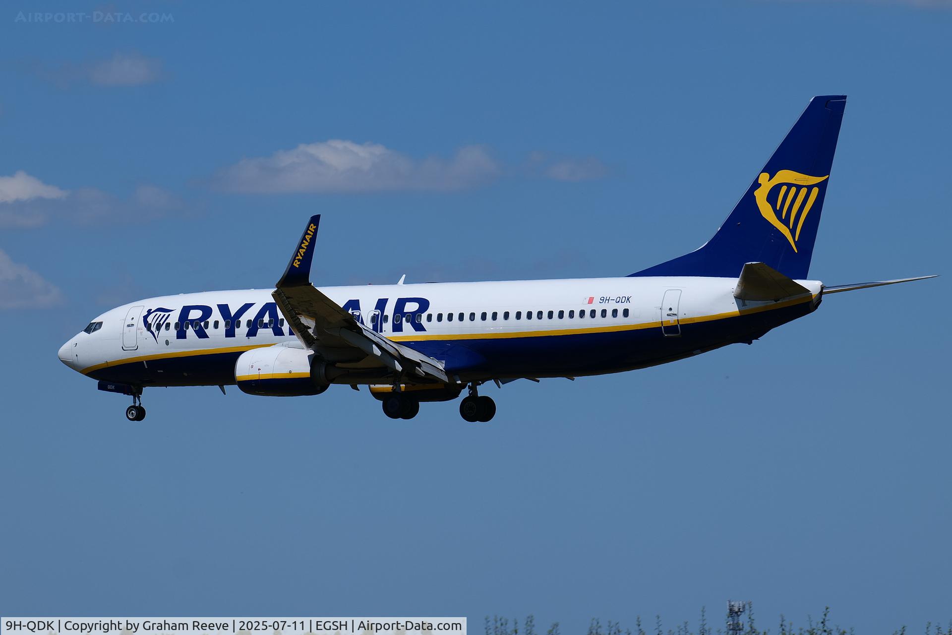 9H-QDK, 2016 Boeing 737-8AS C/N 44760, Landing at Norwich.