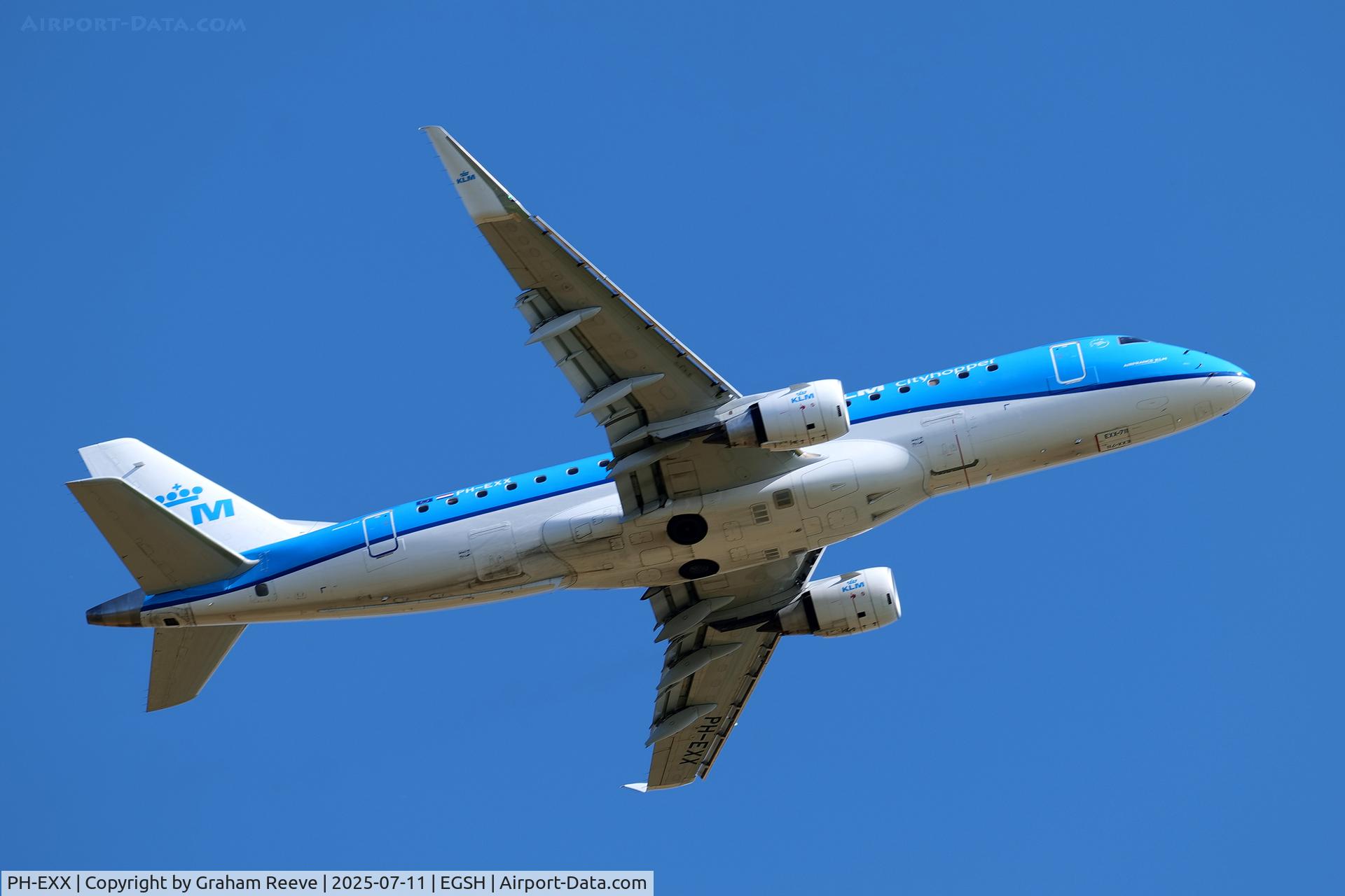 PH-EXX, 2018 Embraer 175STD (ERJ-170-200) C/N 17000711, Departing from Norwich.
