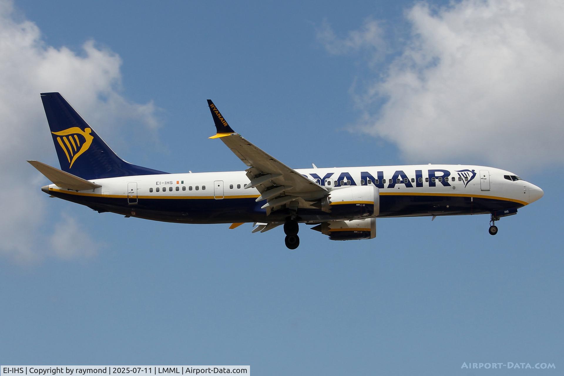 EI-IHS, 2023 Boeing 737-8200 MAX C/N 62362, Boeing 737-8 MAX 200 reg EI-IHS of Ryanair on final approach to RW31 in Malta.