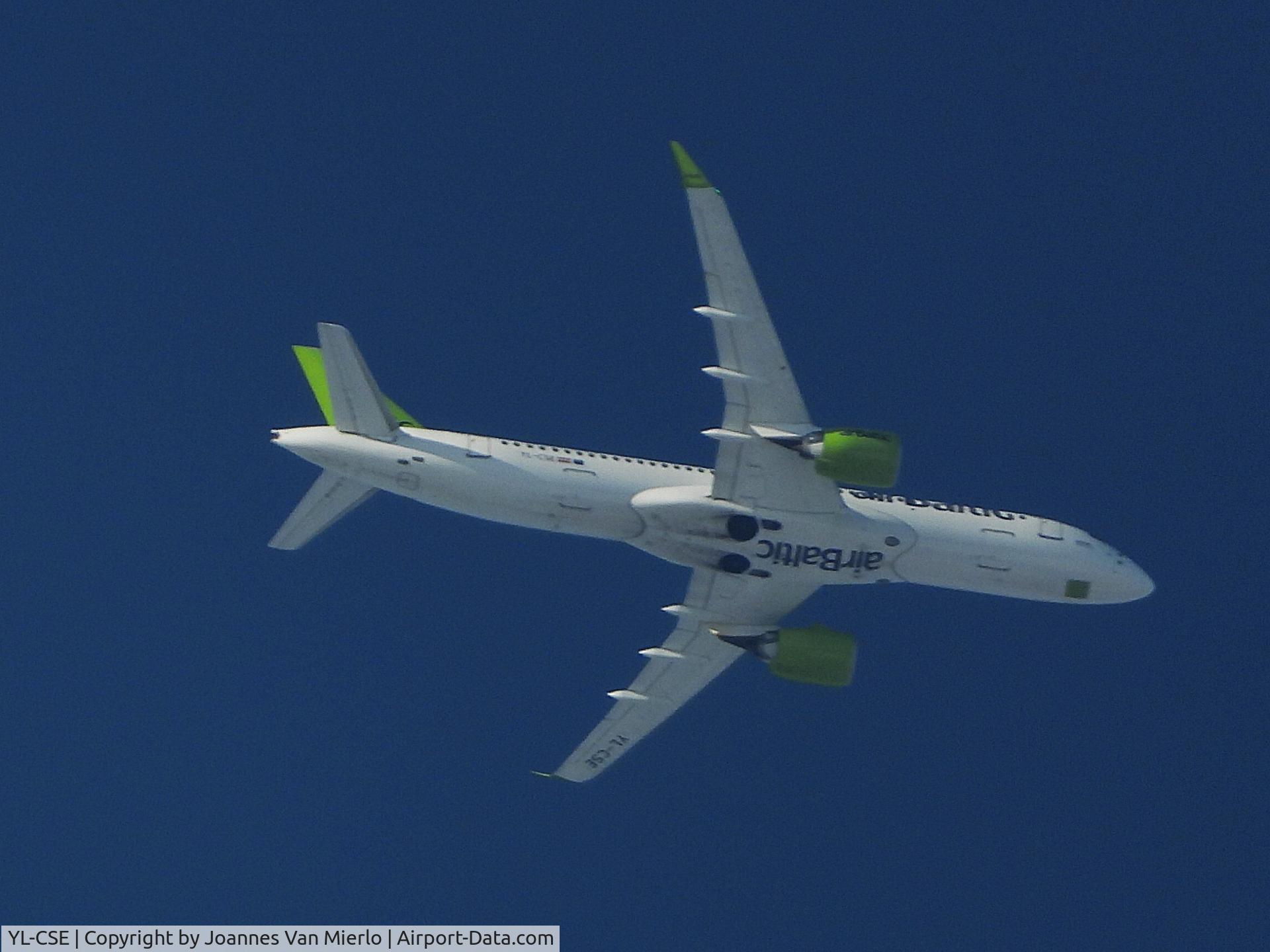 YL-CSE, 2017 Bombardier CSeries CS300 (BD-500-1A11) C/N 55007, over Belgium