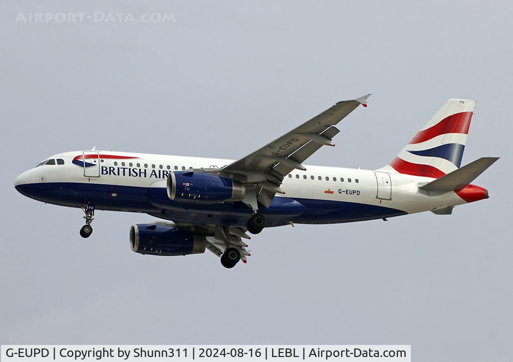 G-EUPD, 1999 Airbus A319-131 C/N 1142, Landing rwy 24R... was in Dove c/s