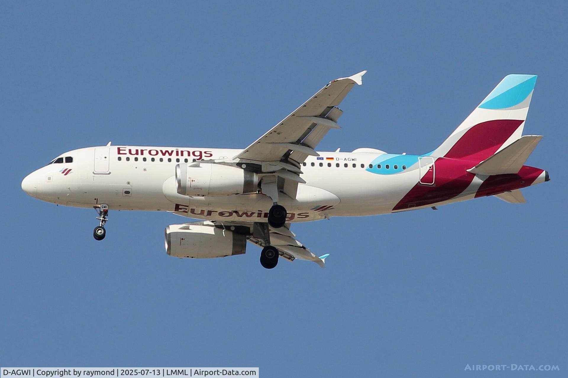 D-AGWI, 2008 Airbus A319-132 C/N 3358, EuroWings Airbus A319-132 reg D-AGWI on long approach for RW31 landing in Malta.