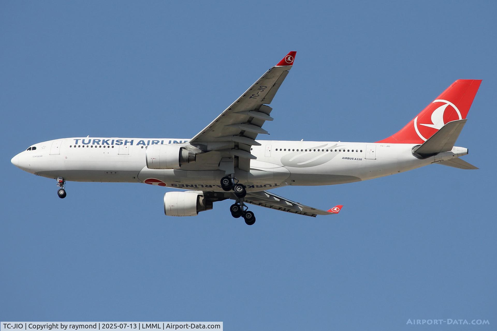 TC-JIO, 2007 Airbus A330-223 C/N 869, Airbus A330-223 of Turkish Airlines reg TC-JIO landing on RW13 in Malta coming in from Istanbul.