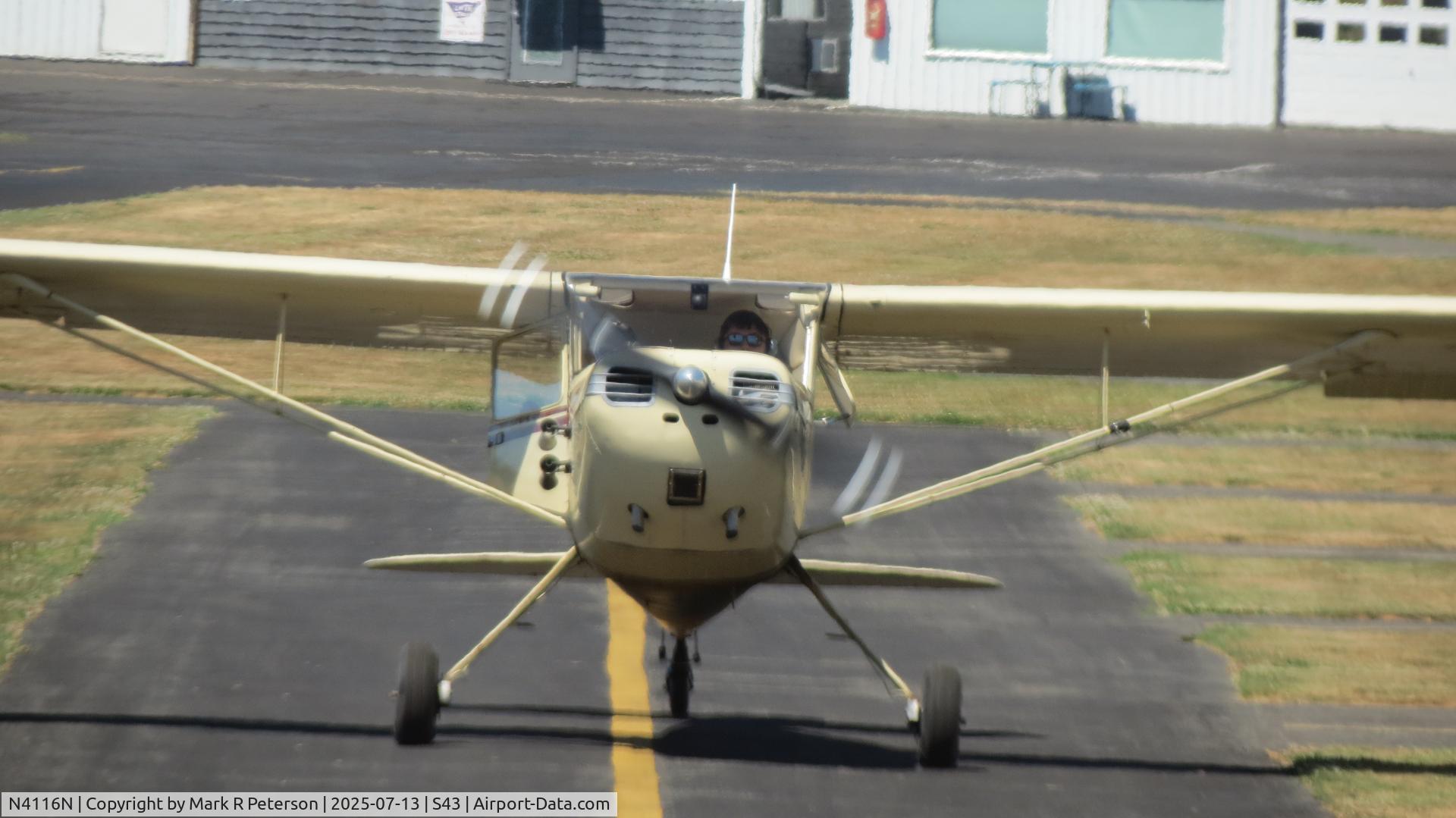 N4116N, 1947 Cessna 140 C/N 13574, Taxi at Harvey Field, S43, July 13 2025