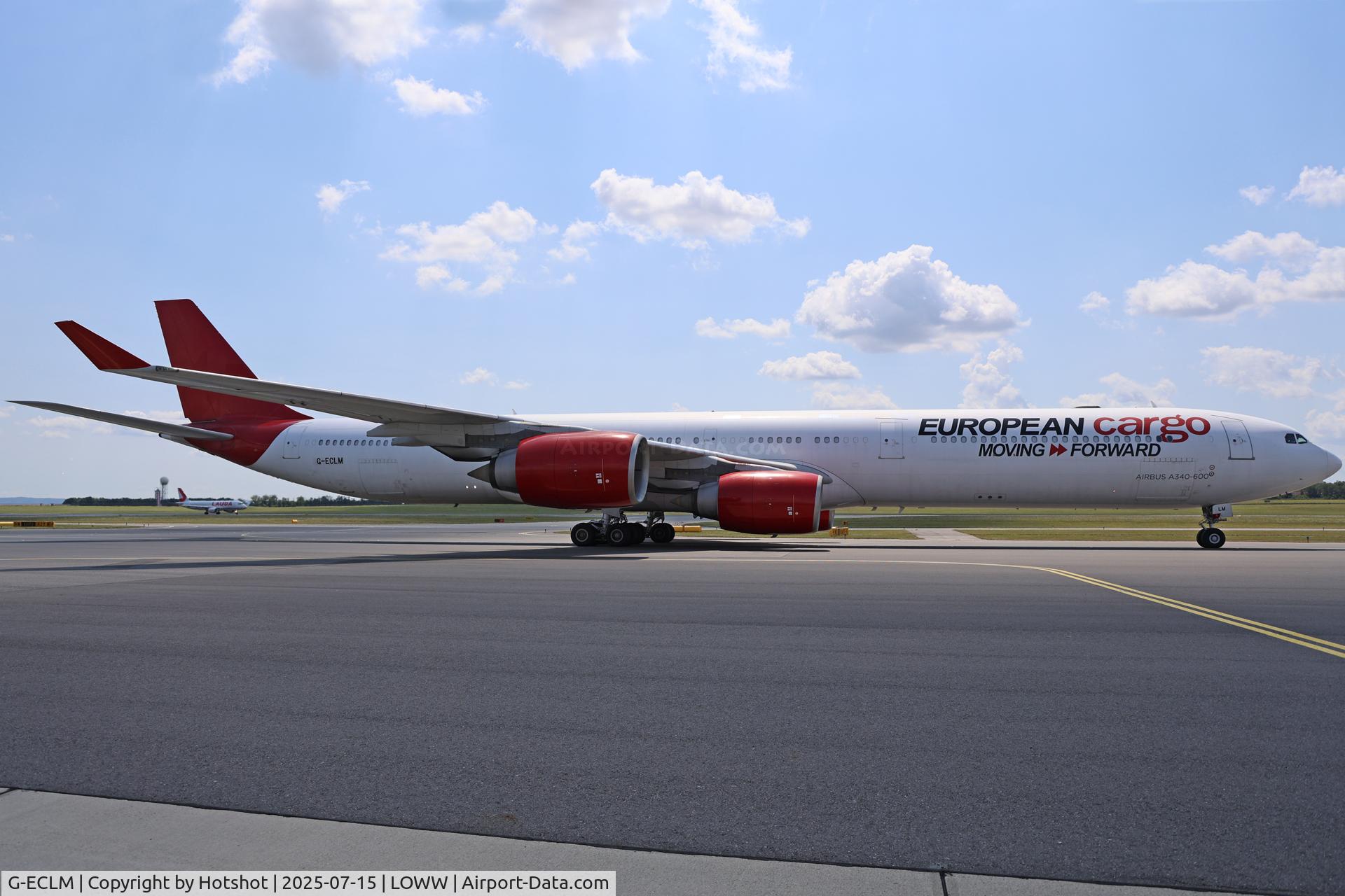 G-ECLM, 2005 Airbus A340-600 C/N 622, Taxiing by for a fuel stop.