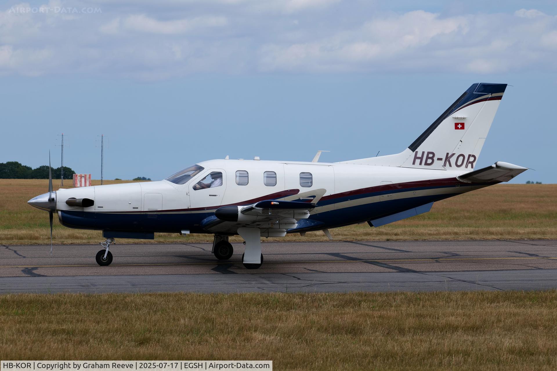 HB-KOR, 2006 Socata TBM-850 C/N 349, Just landed at Norwich.