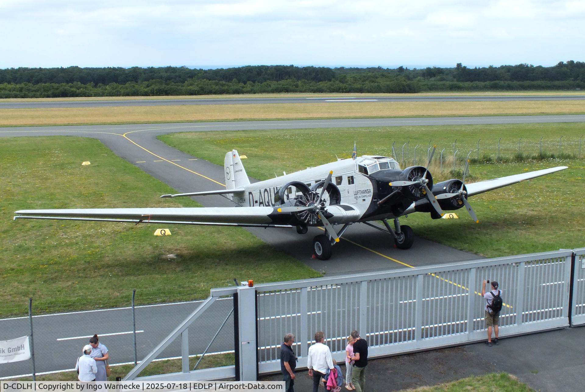 D-CDLH, 1936 Junkers Ju-52/3m C/N 130714, Junkers Ju 52/3m displayed outside by the Quax-Flieger e.V. at PAD Paderborn Lippstadt airport for the last time before being disassembled and  moved to FRA to be displayed at its final home in a new Lufthansa building