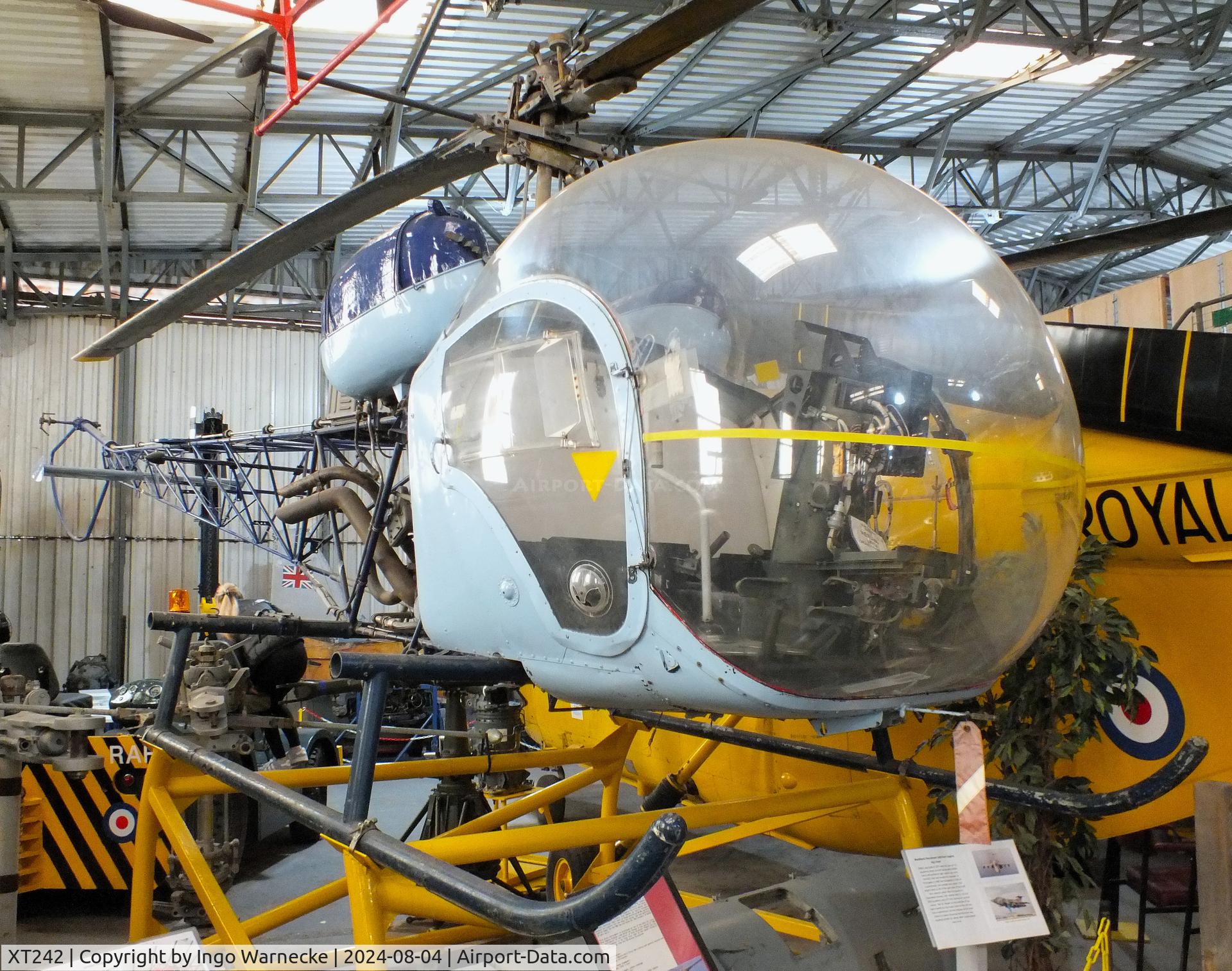 XT242, 1966 Westland Sioux AH.1 C/N WA401, Westland (Westland-Agusta-Bell 47G-3B1) Sioux AH1 (minus tail rotor) at the Aeroventure South Yorkshire Aircraft Museum, Doncaster