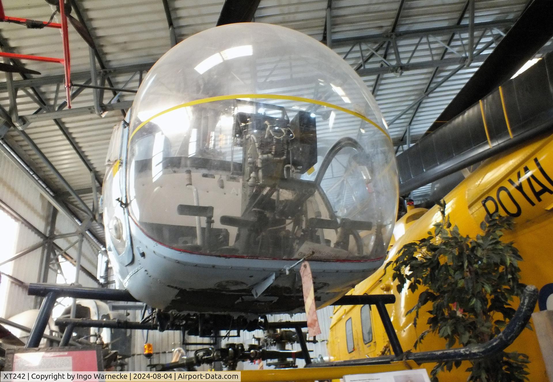 XT242, 1966 Westland Sioux AH.1 C/N WA401, Westland (Westland-Agusta-Bell 47G-3B1) Sioux AH1 (minus tail rotor) at the Aeroventure South Yorkshire Aircraft Museum, Doncaster