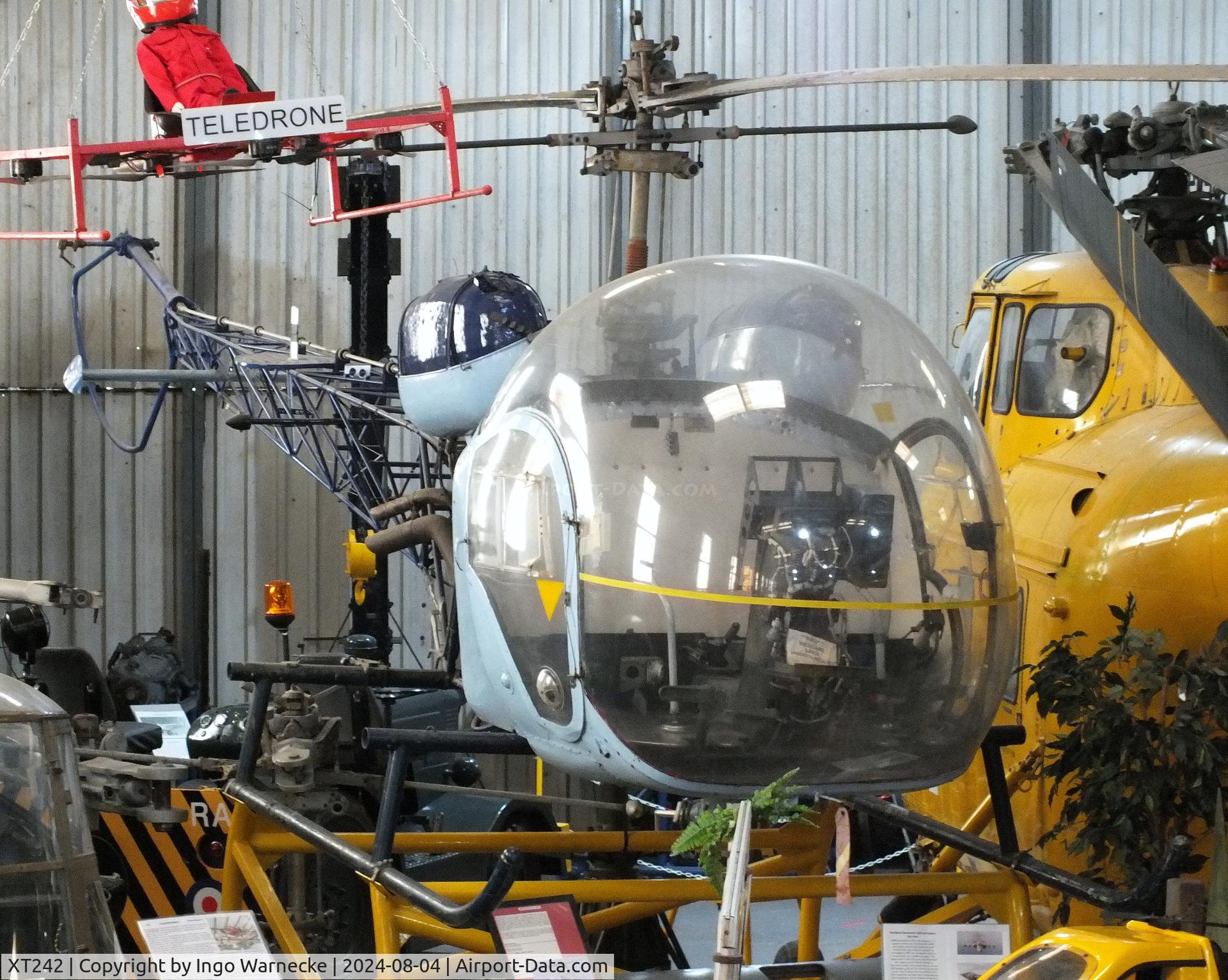 XT242, 1966 Westland Sioux AH.1 C/N WA401, Westland (Westland-Agusta-Bell 47G-3B1) Sioux AH1 (minus tail rotor) at the Aeroventure South Yorkshire Aircraft Museum, Doncaster