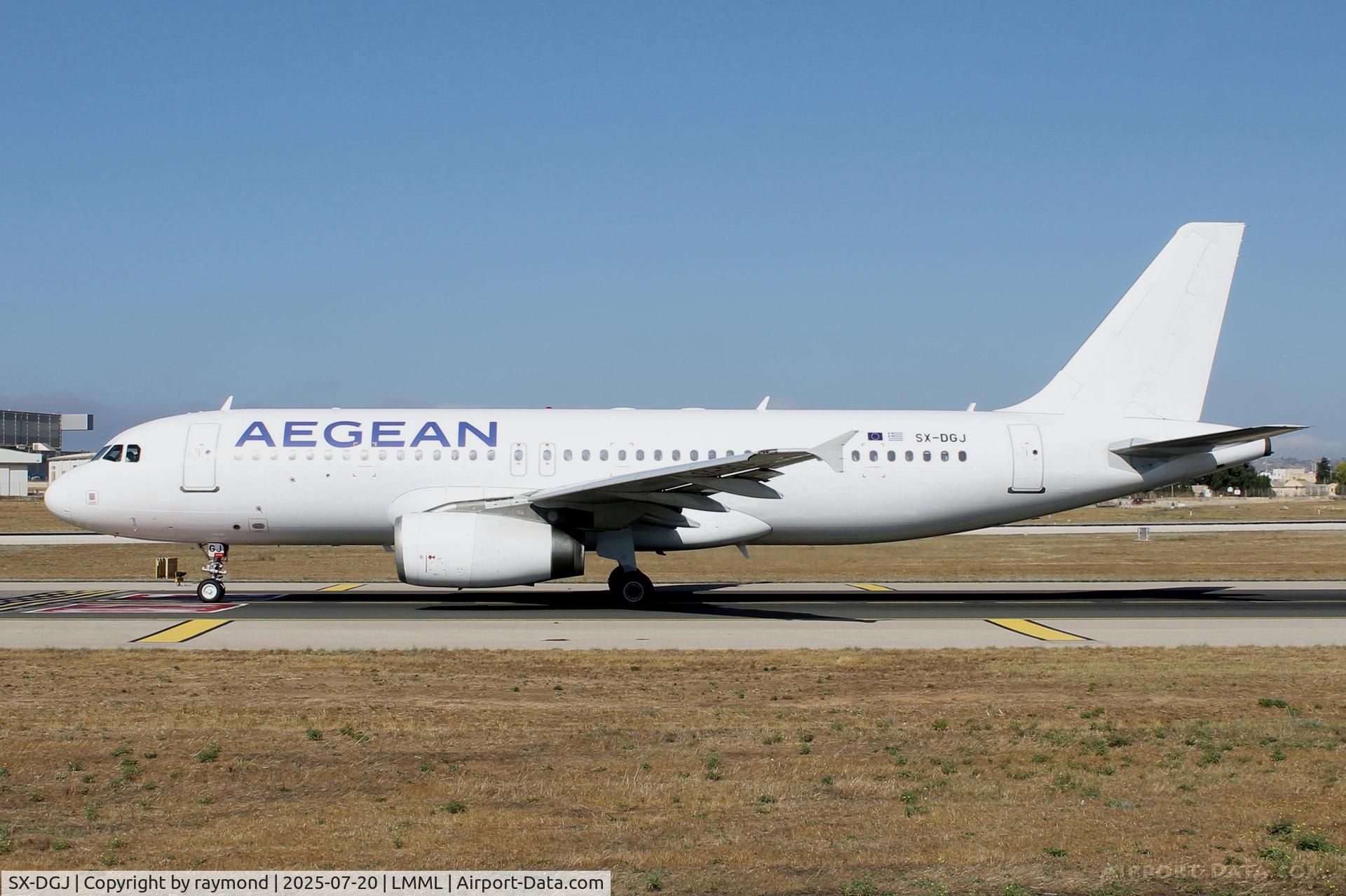 SX-DGJ, 2007 Airbus A320-232 C/N 3316, Airbus A320-232 reg SX-DGJ of Aegean Airlines taxying out for departure from Malta to Athens.