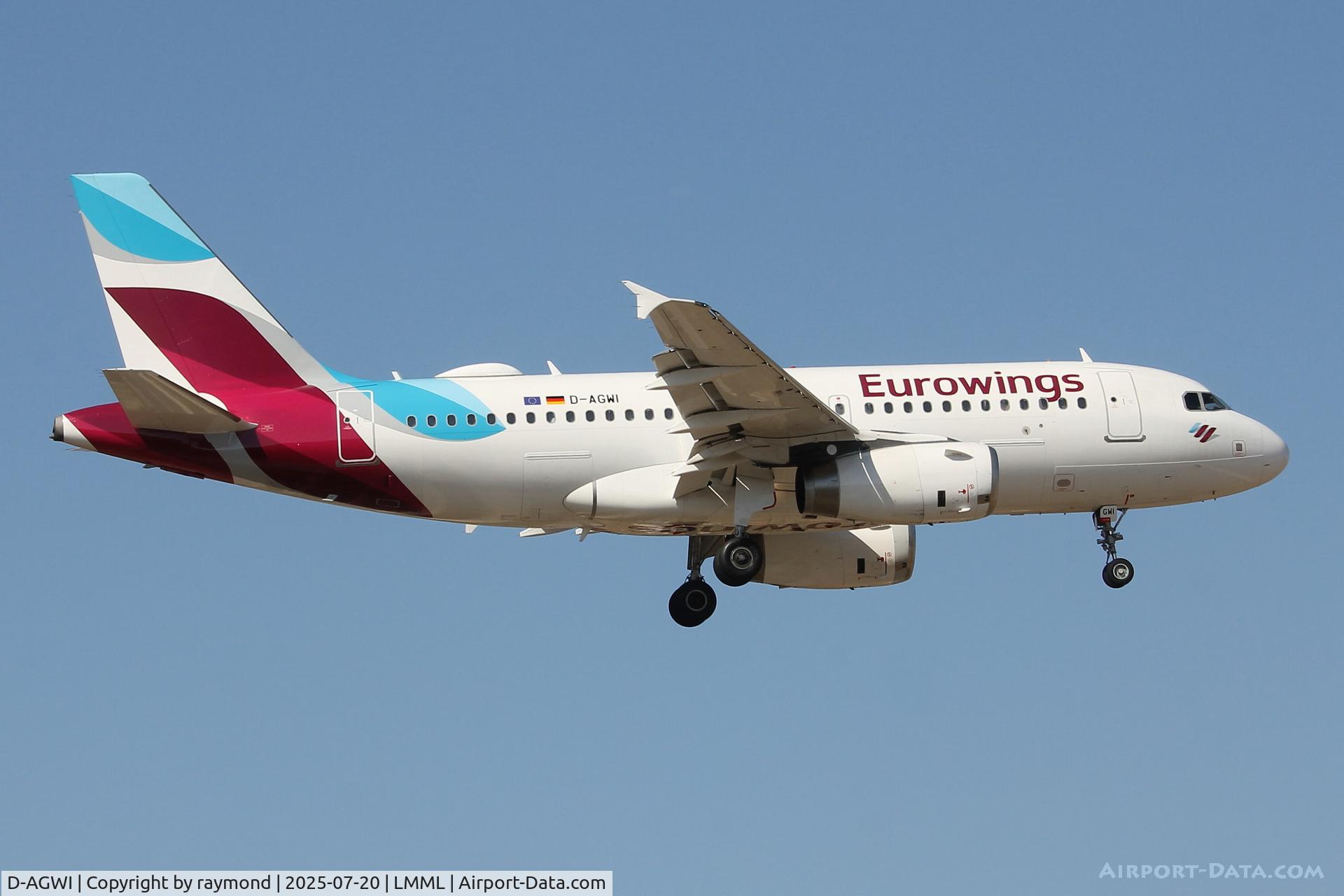 D-AGWI, 2008 Airbus A319-132 C/N 3358, Airbus A319-132 of Eurowings reg D-AGWI on final approach for RW31 landing in Malta.