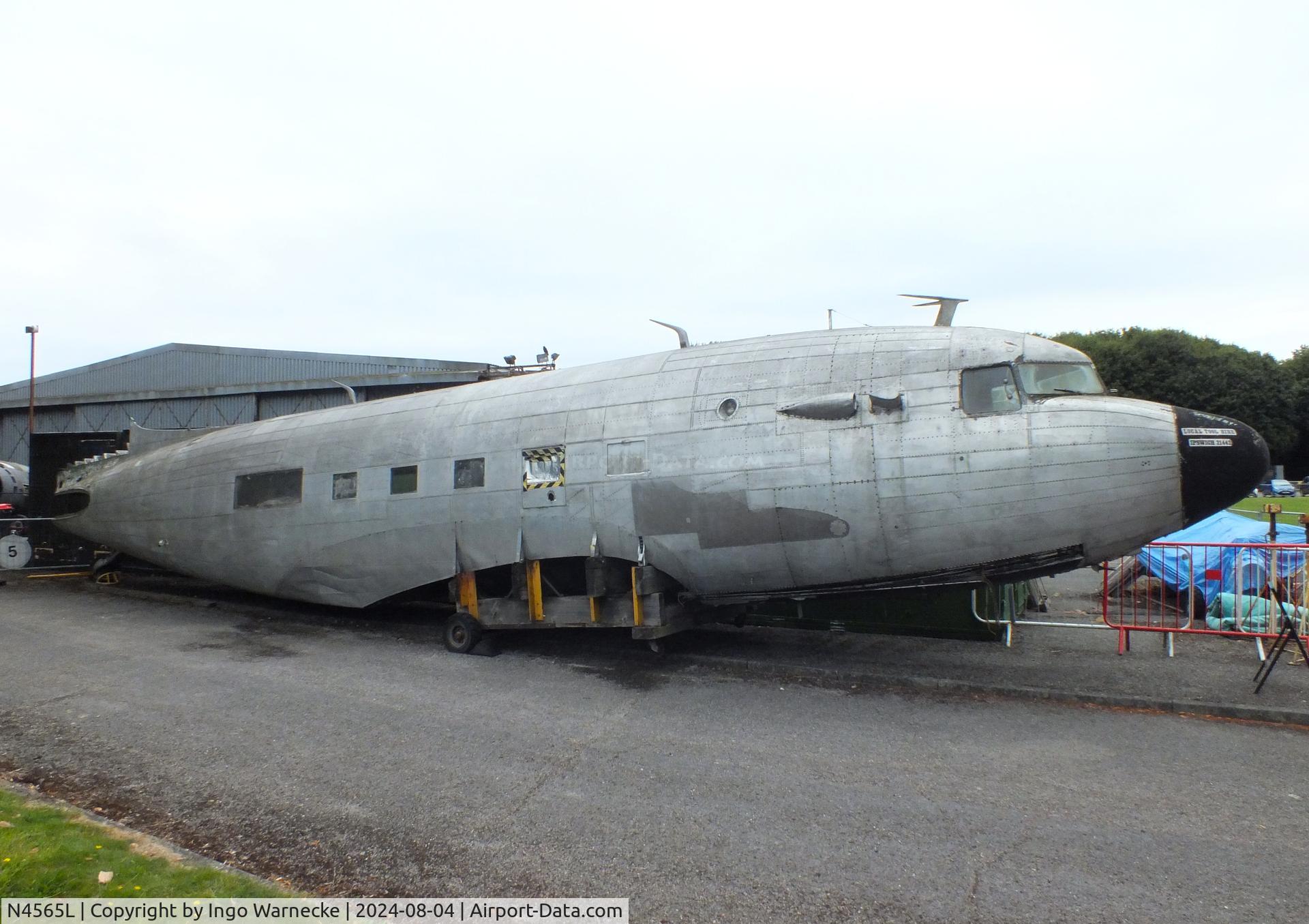 N4565L, 1939 Douglas DC-3-201A (C-47 Skytrain/Dakota) C/N 2108, Douglas DC-3-201A (C-47 Skytrain/Dakota) (wings/tail dismounted) awaiting restoration at the Aeroventure South Yorkshire Aircraft Museum, Doncaster