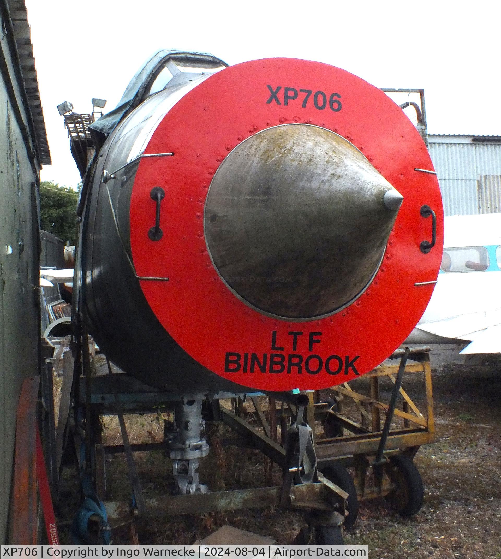 XP706, 1963 English Electric Lightning F.3 C/N 95160, English Electric Lightning F3 (front and aft fuselage separated, here front fuselage) being restored at the Aeroventure South Yorkshire Aircraft Museum, Doncaster