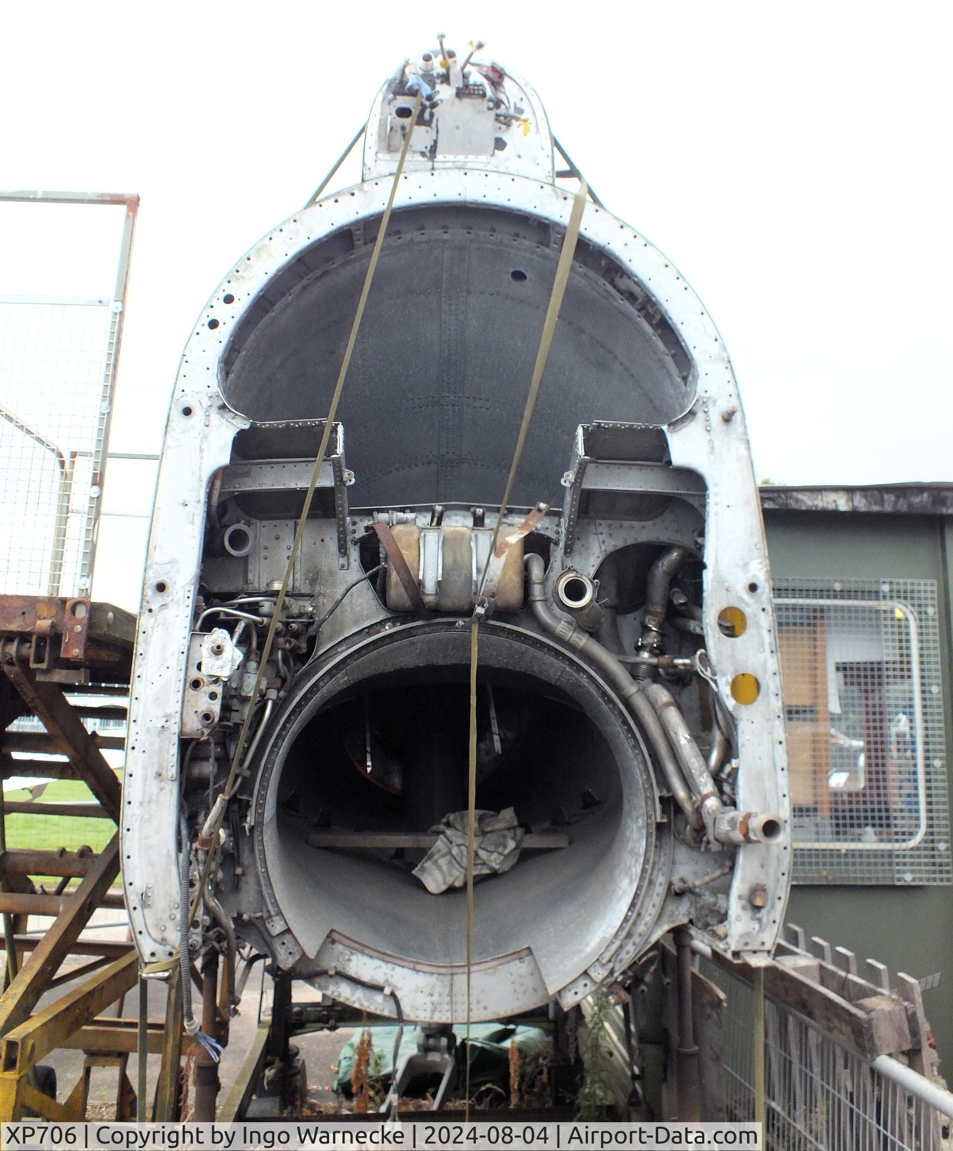 XP706, 1963 English Electric Lightning F.3 C/N 95160, English Electric Lightning F3 (front and aft fuselage separated, here front fuselage) being restored at the Aeroventure South Yorkshire Aircraft Museum, Doncaster