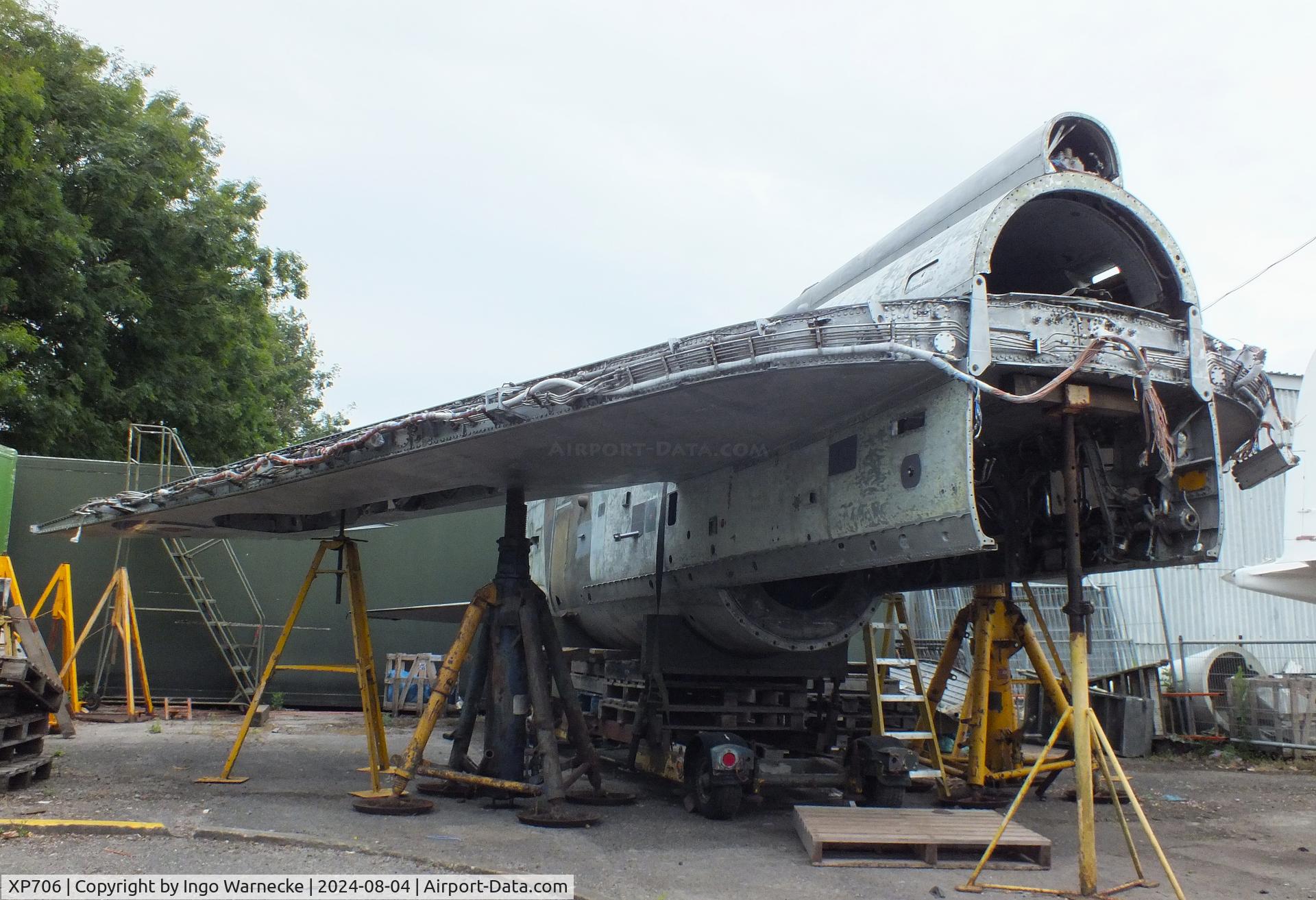 XP706, 1963 English Electric Lightning F.3 C/N 95160, English Electric Lightning F3 (front and aft fuselage separated, here aft fuselage) being restored at the Aeroventure South Yorkshire Aircraft Museum, Doncaster