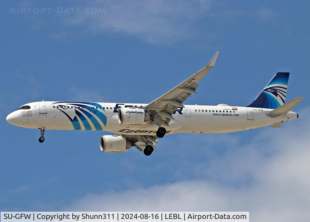 SU-GFW, 2023 Airbus A321-251NX C/N 11581, Landing rwy 24R with additional sticker on nose...