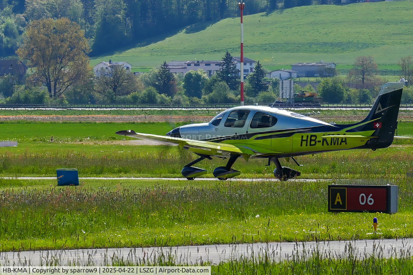 HB-KMA, 2015 Cirrus SR22T C/N 1078, Departing Grenchen. New paint.