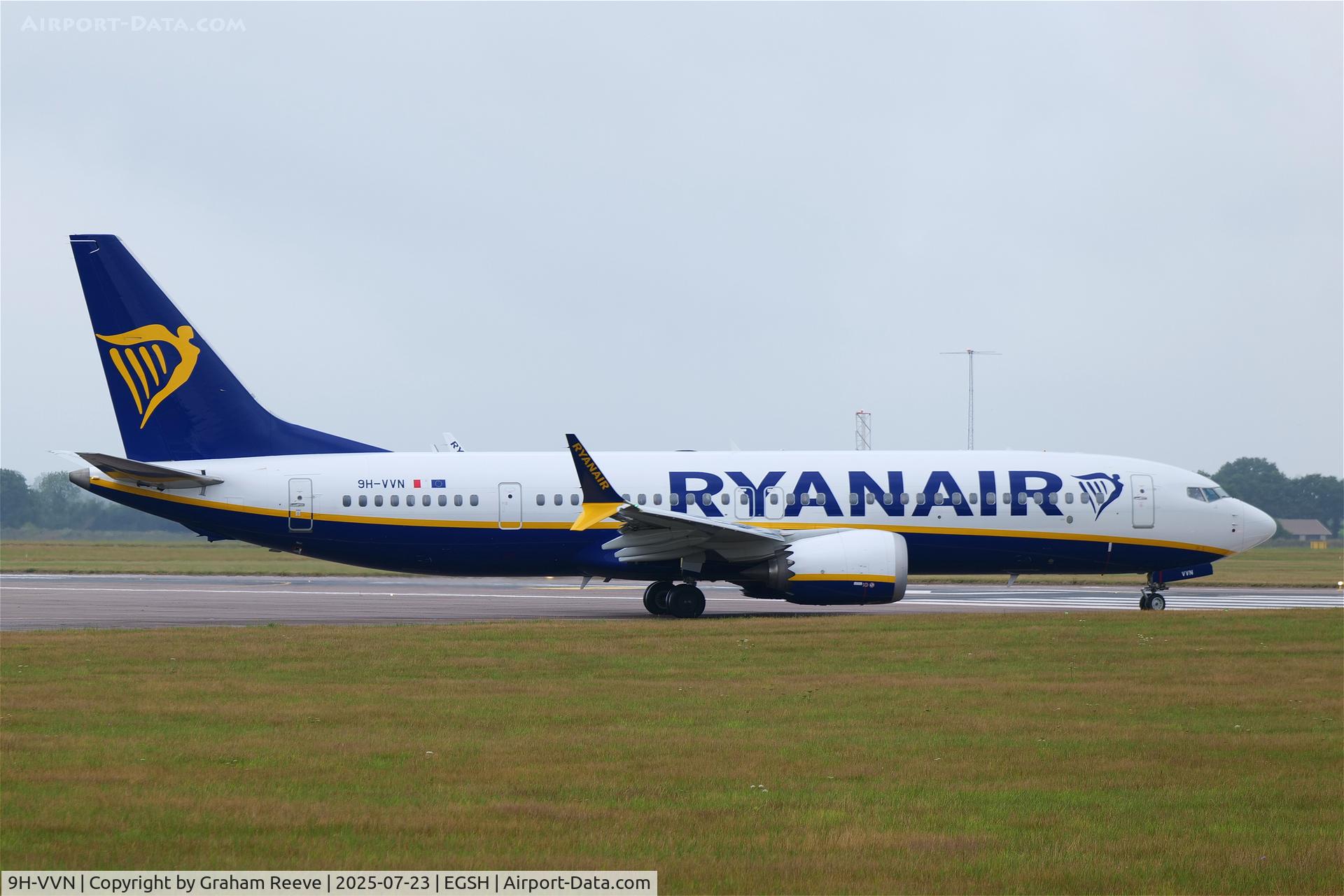 9H-VVN, Boeing 737-8 MAX C/N 67100, Departing from Norwich.