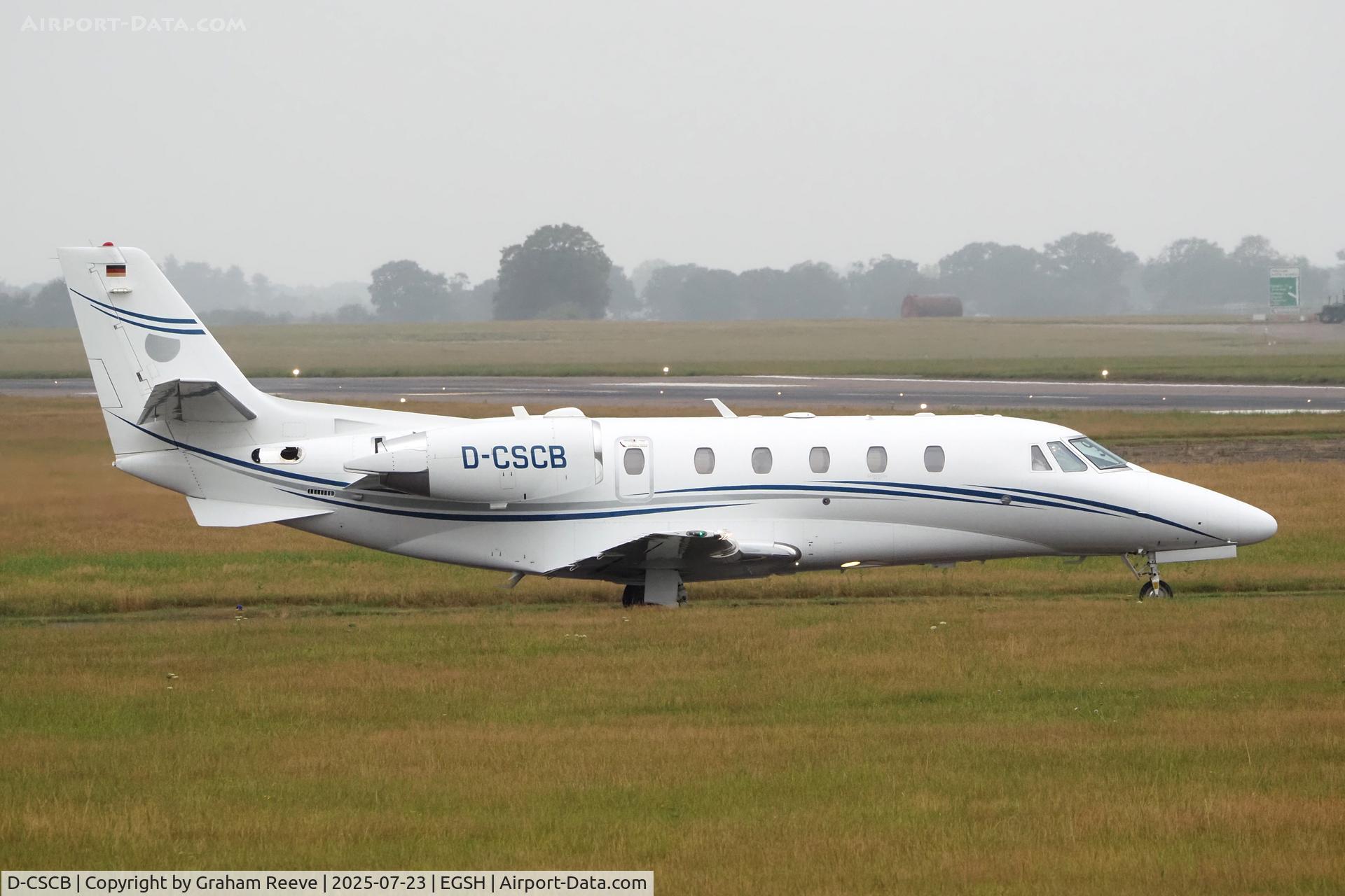 D-CSCB, 2015 Cessna 560XL Citation XLS+ C/N 560-6187, Departing from Norwich.