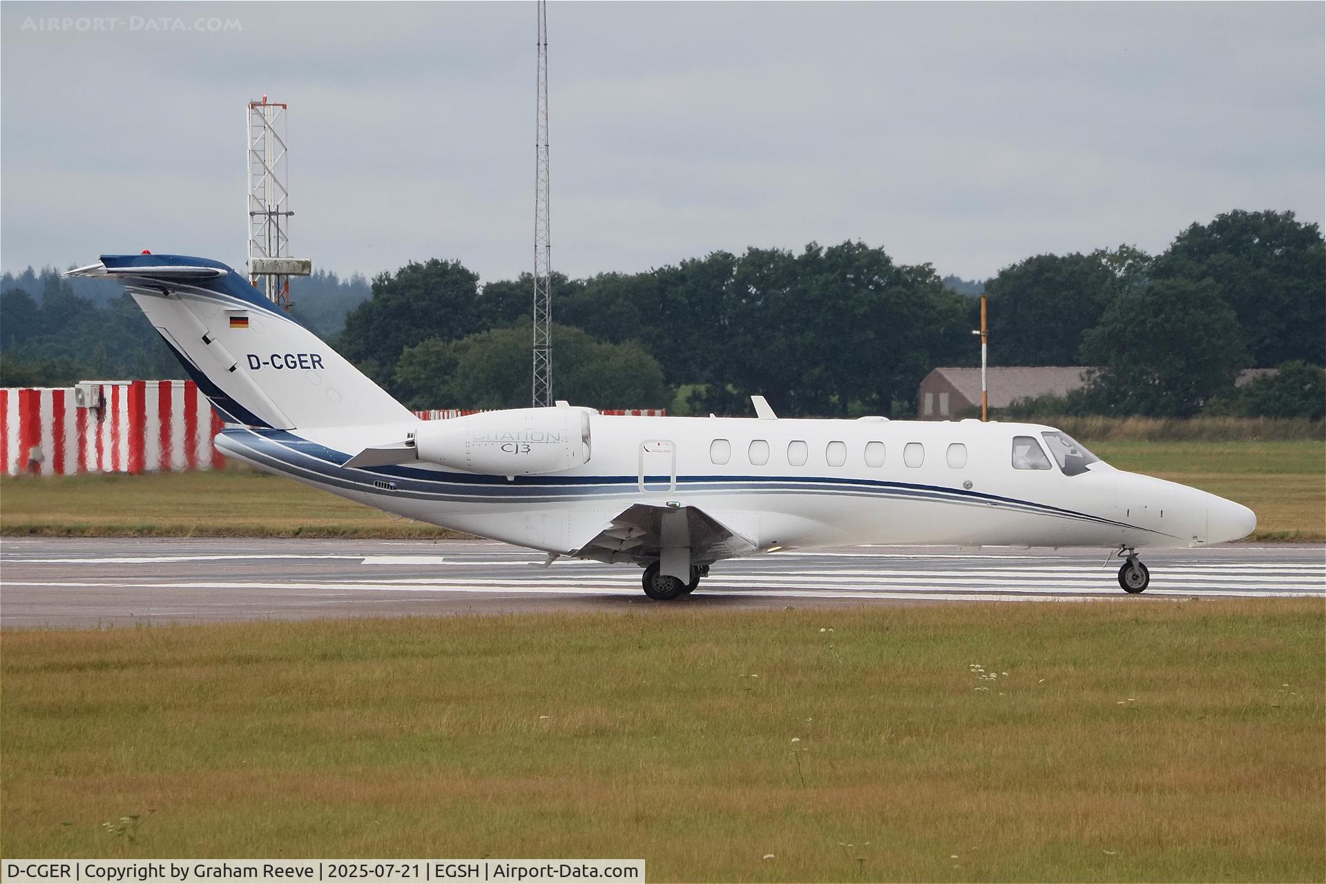 D-CGER, 2006 Cessna 525B CitationJet CJ3 C/N 525B-0081, Departing from Norwich.