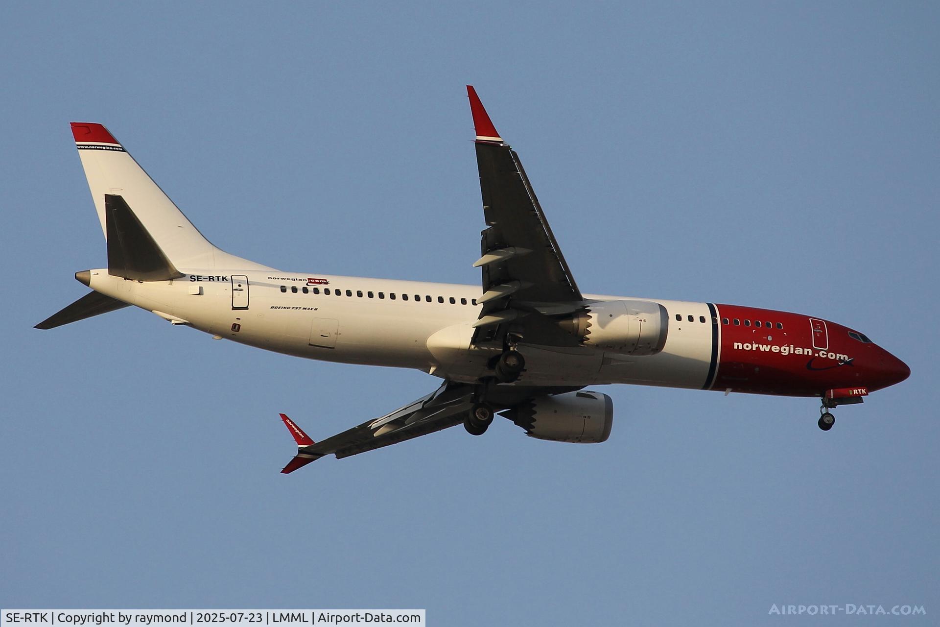SE-RTK, 2023 Boeing 737-8 MAX C/N 62922, Norwegian Air Shuttle Boeing 737-8 MAX reg SE-RTK landing in Malta.