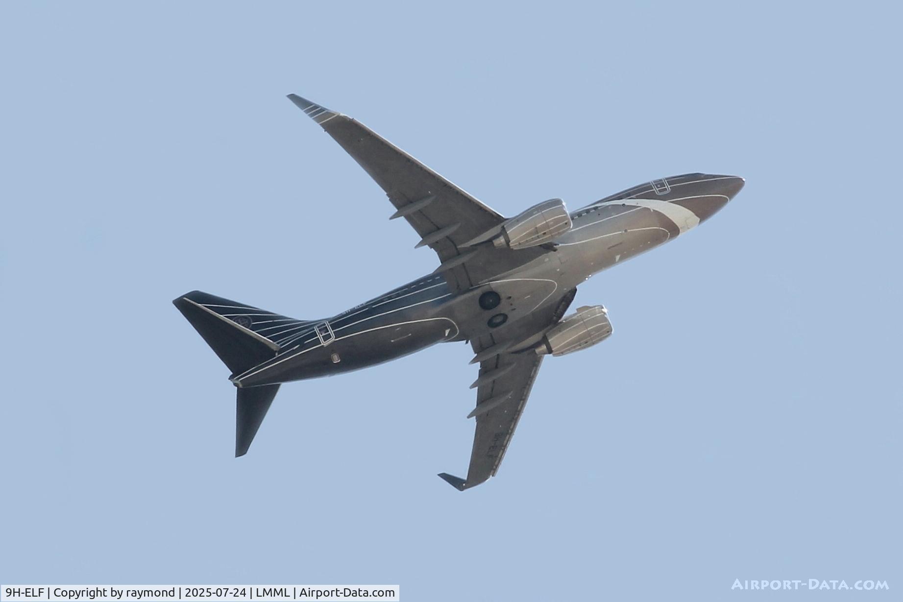 9H-ELF, 1999 Boeing 737-7BC BBJ C/N 30330, Boeing 737-7BC(BBJ) reg 9H-ELF of AirX departing Malta.