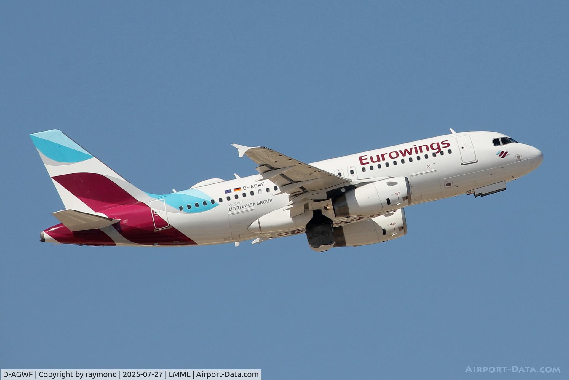 D-AGWF, 2007 Airbus A319-132 C/N 3172, Airbus A319-132 reg D-AGWF of Eurowings on the climb, while departing from Malta.