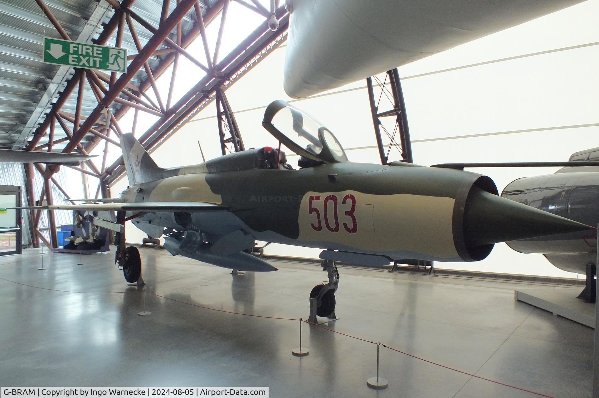 G-BRAM, 1966 Mikoyan-Gurevich MiG-21PF C/N 760503, Mikoyan i Gurevich MiG-21PF FISHBED-D at the RAF Museum Cosford