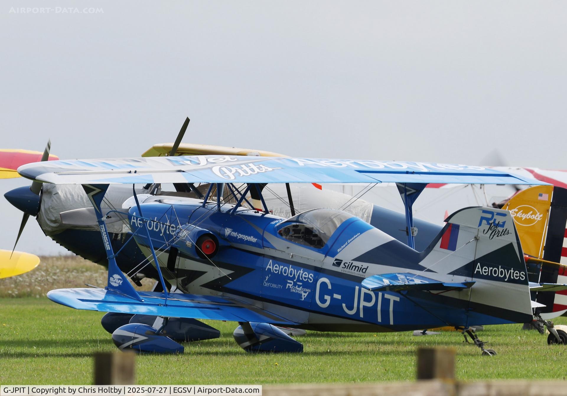 G-JPIT, 2017 Pitts S-2SE Special (modified) Special C/N LAA 009C-15409, Modified Pitts Special with two added side-mounted jet engines performing at the Old Buckenham Airshow 2025.