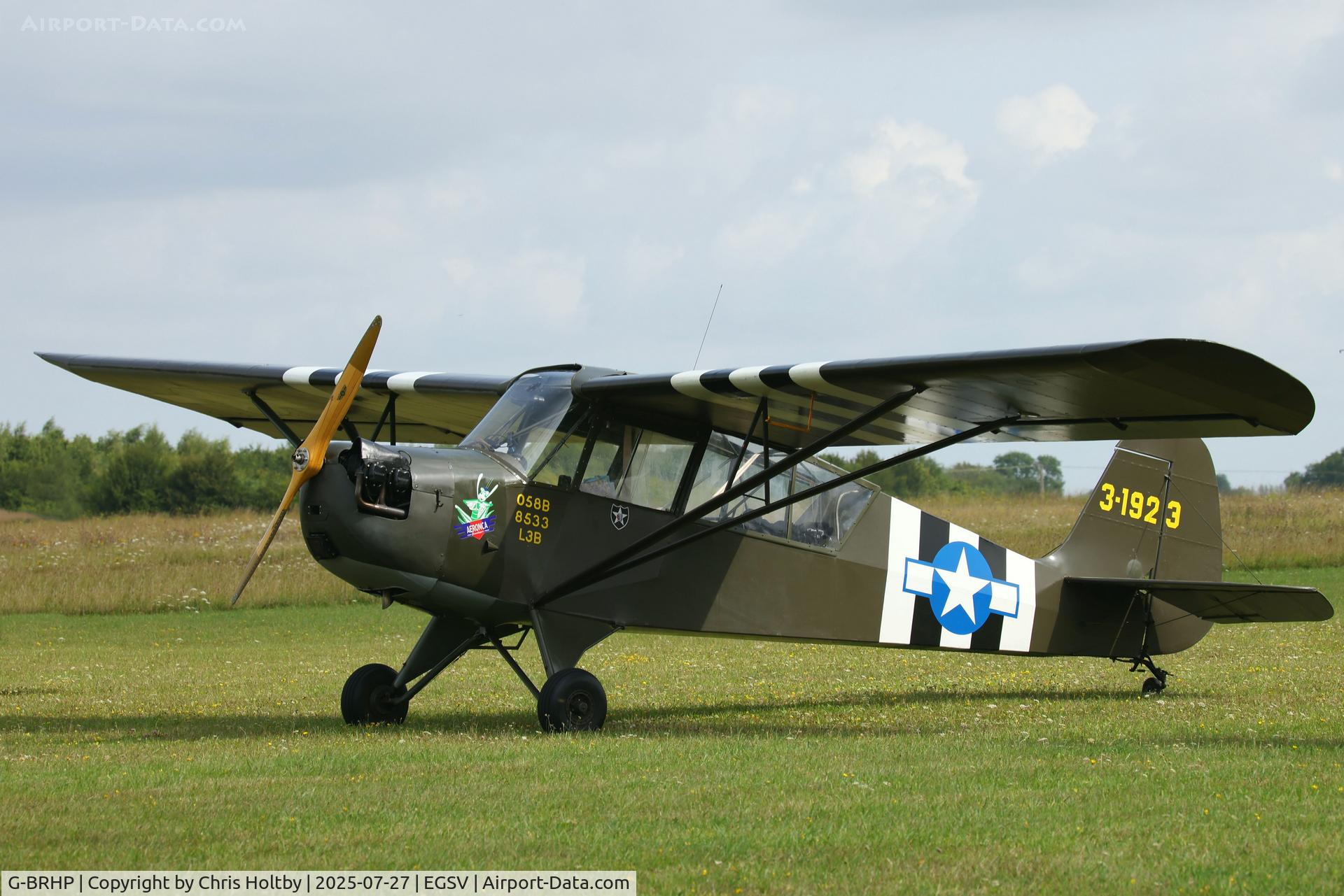 G-BRHP, 1942 Aeronca O-58B Defender C/N 058B-8533, 1942 built Grasshopper starring at Old Buckenham Airshow 2025