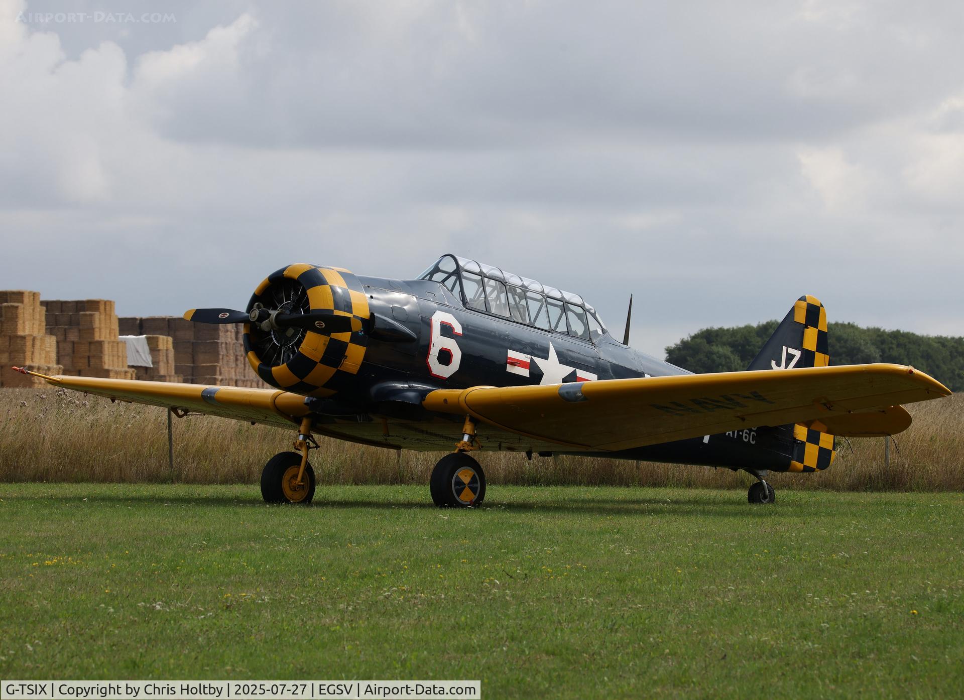 G-TSIX, 1948 North American AT-6C Harvard IIA C/N 88-9725, Parked at Old Buckenham during the Airshow 2025