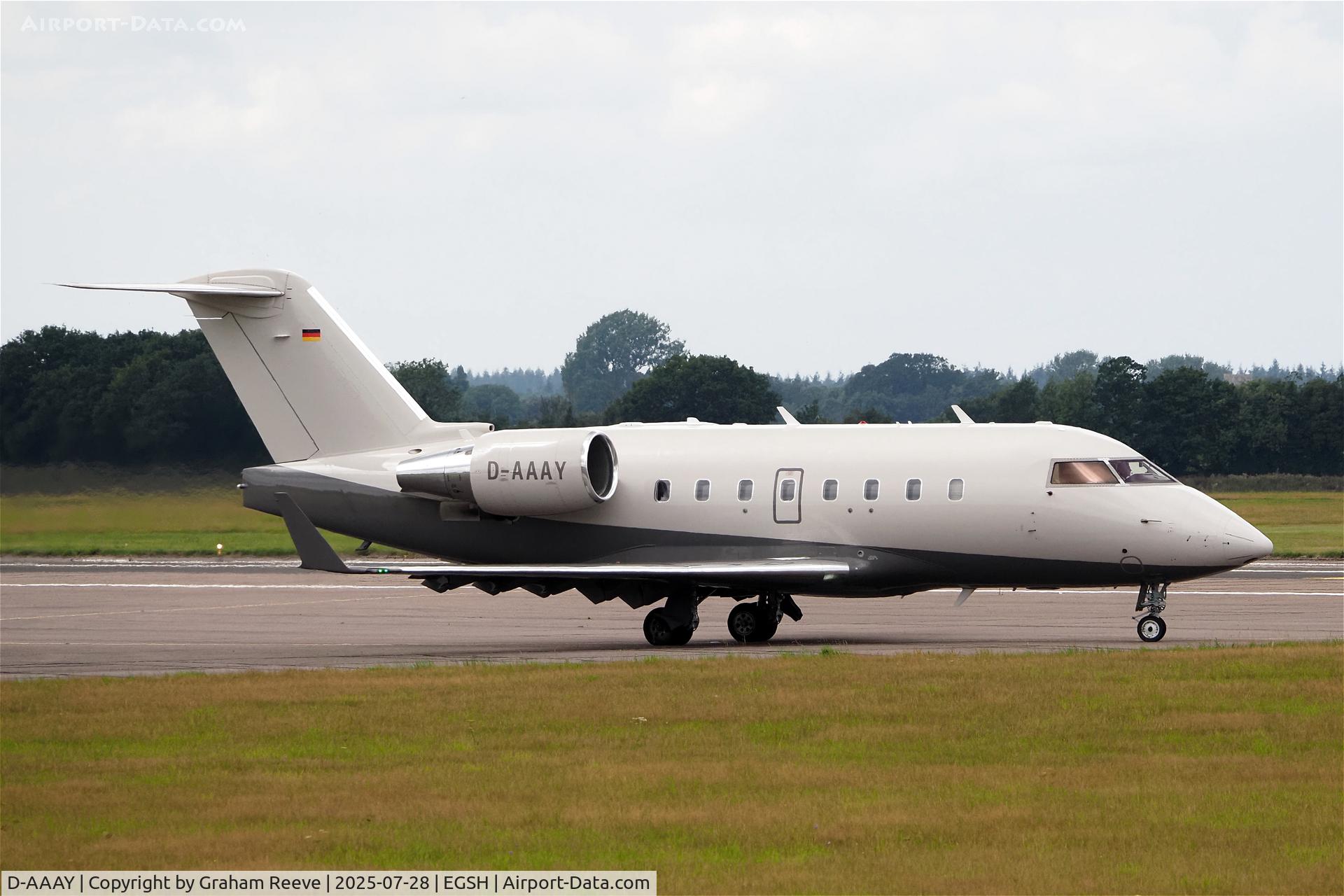 D-AAAY, 2004 Bombardier Challenger 604 (CL-600-2B16) C/N 5602, Departing from Norwich.