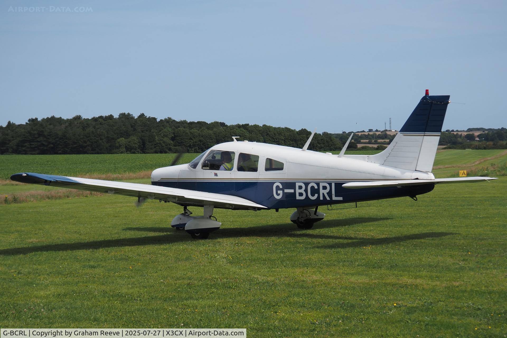 G-BCRL, 1974 Piper PA-28-151 Cherokee Warrior C/N 28-7415689, Departing from Northrepps.