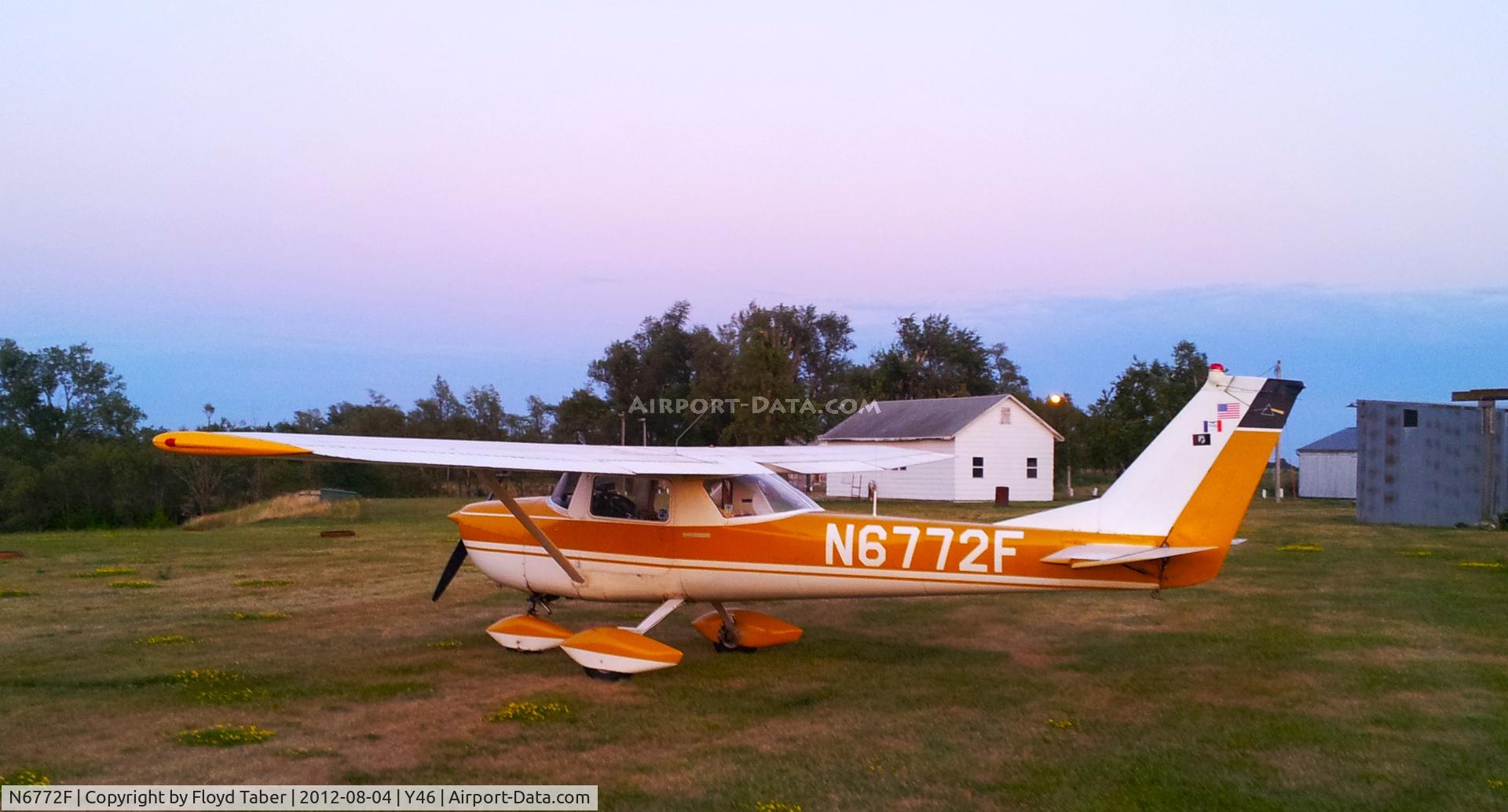 N6772F, 1966 Cessna 150F C/N 15063372, Beautiful night in Bedford Iowa. One of the nicest grass strips in the State of Iowa