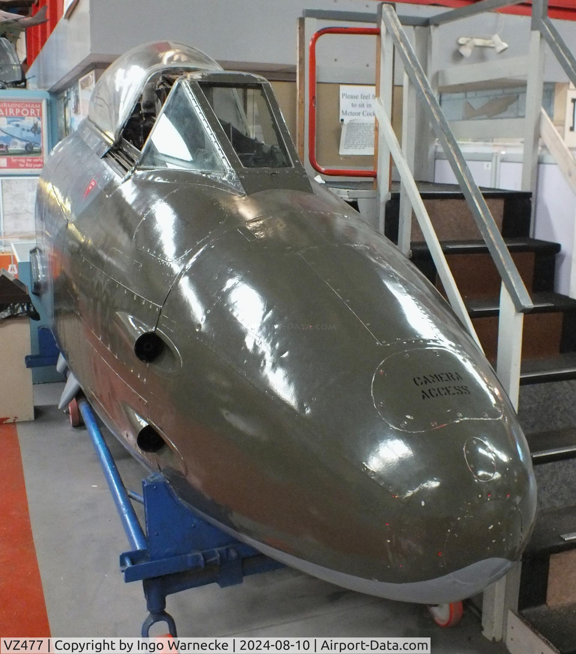 VZ477, Gloster Meteor F.4 C/N Not found VZ477, Gloster Meteor F8 (nose section only) at the Midlands Air Museum Coventry