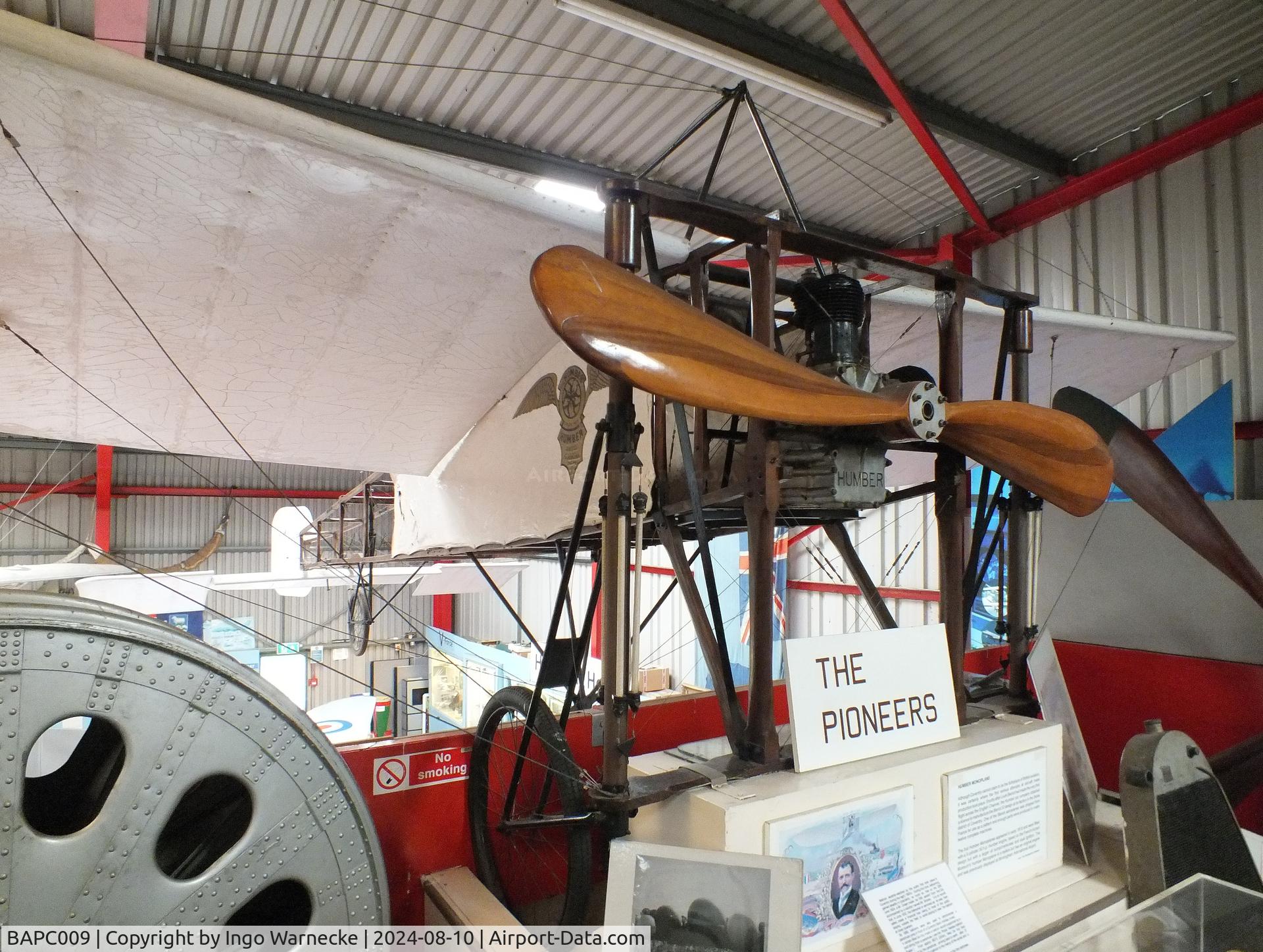 BAPC009, 1959 Bleriot XI static Replica C/N BAPC.009, Humber / Bleriot XI replica at the Midlands Air Museum Coventry