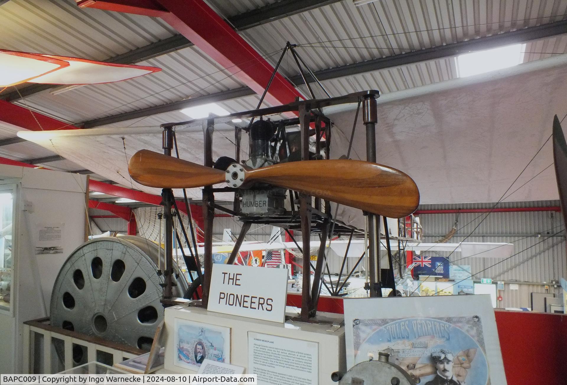 BAPC009, 1959 Bleriot XI static Replica C/N BAPC.009, Humber / Bleriot XI replica at the Midlands Air Museum Coventry