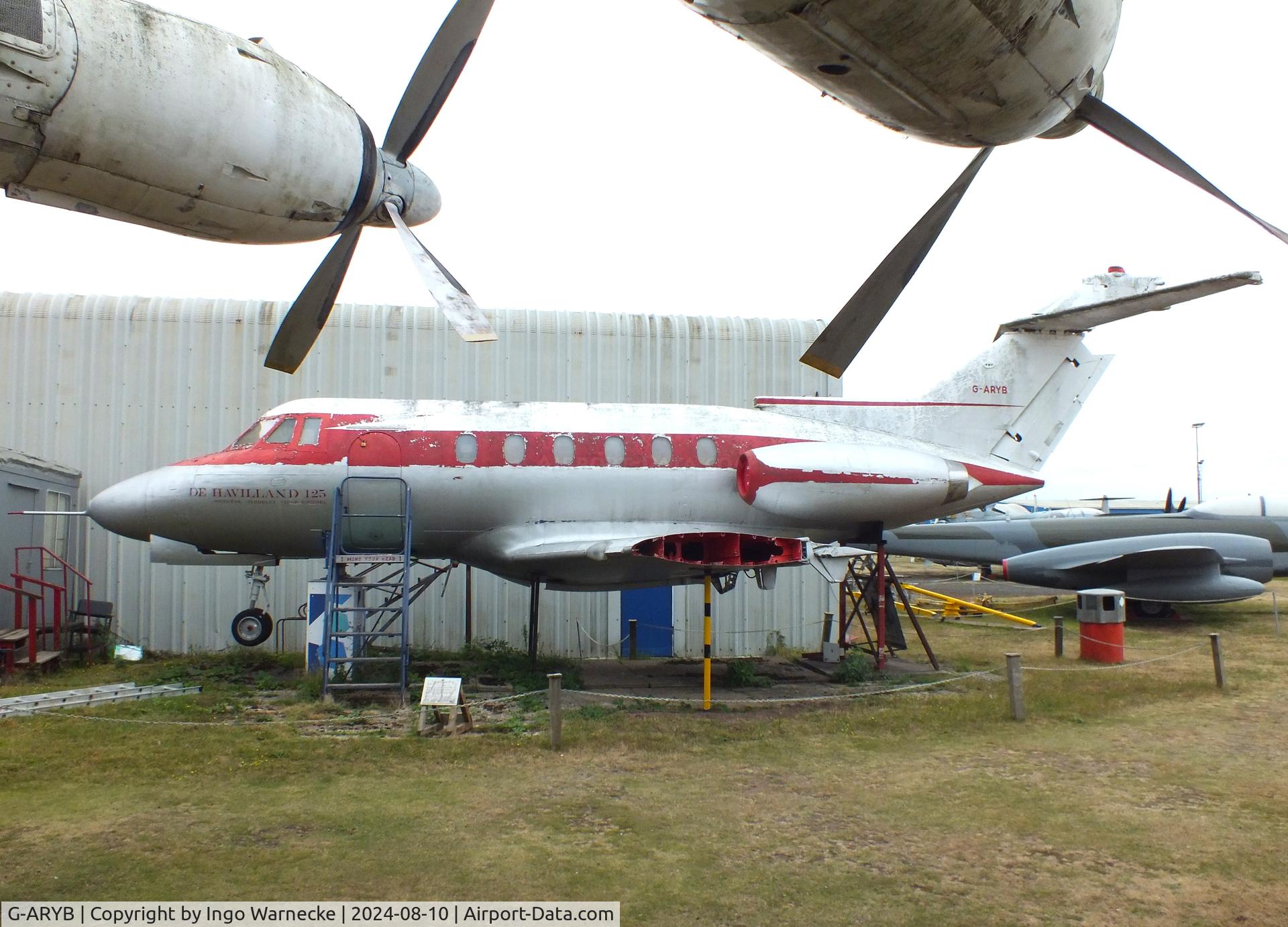 G-ARYB, 1963 De Havilland DH-125 Series 1/521 C/N 25002, De Havilland D.H.125 Series 1/521 second prototype (minus undercarriage/outer wings) at the Midlands Air Museum Coventry
