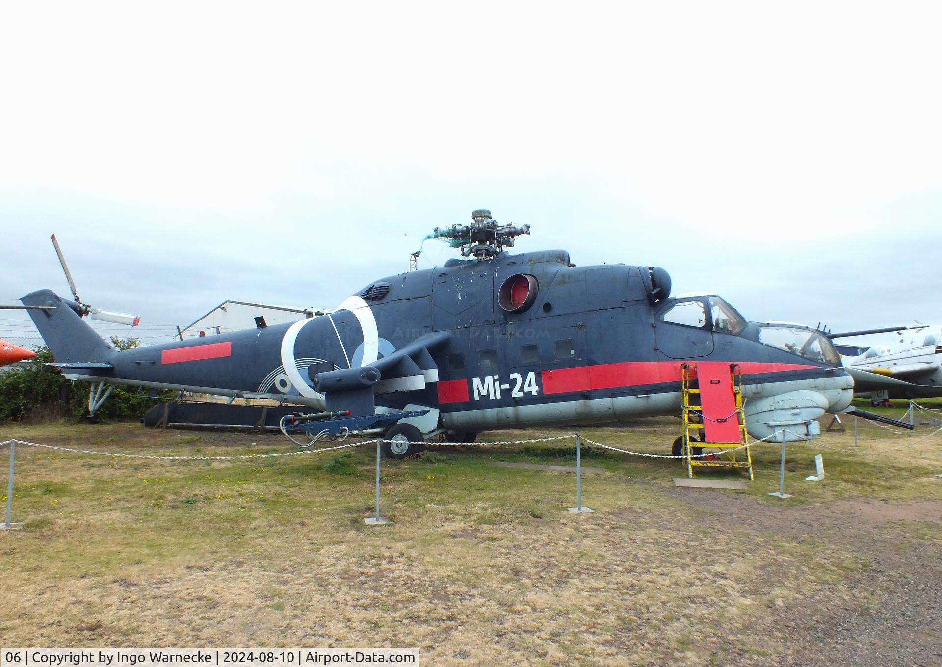 06, Mil Mi-24D Hind D C/N 353246405029, Mil Mi-24D Hind D (modified with NATO avionics by BAe for display at Farnborough Air Show 2004) at the Midlands Air Museum Coventry