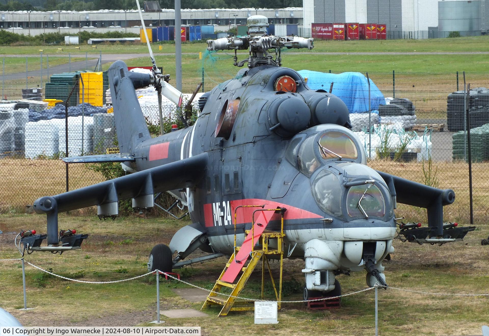 06, Mil Mi-24D Hind D C/N 353246405029, Mil Mi-24D Hind D (modified with NATO avionics by BAe for display at Farnborough Air Show 2004) at the Midlands Air Museum Coventry