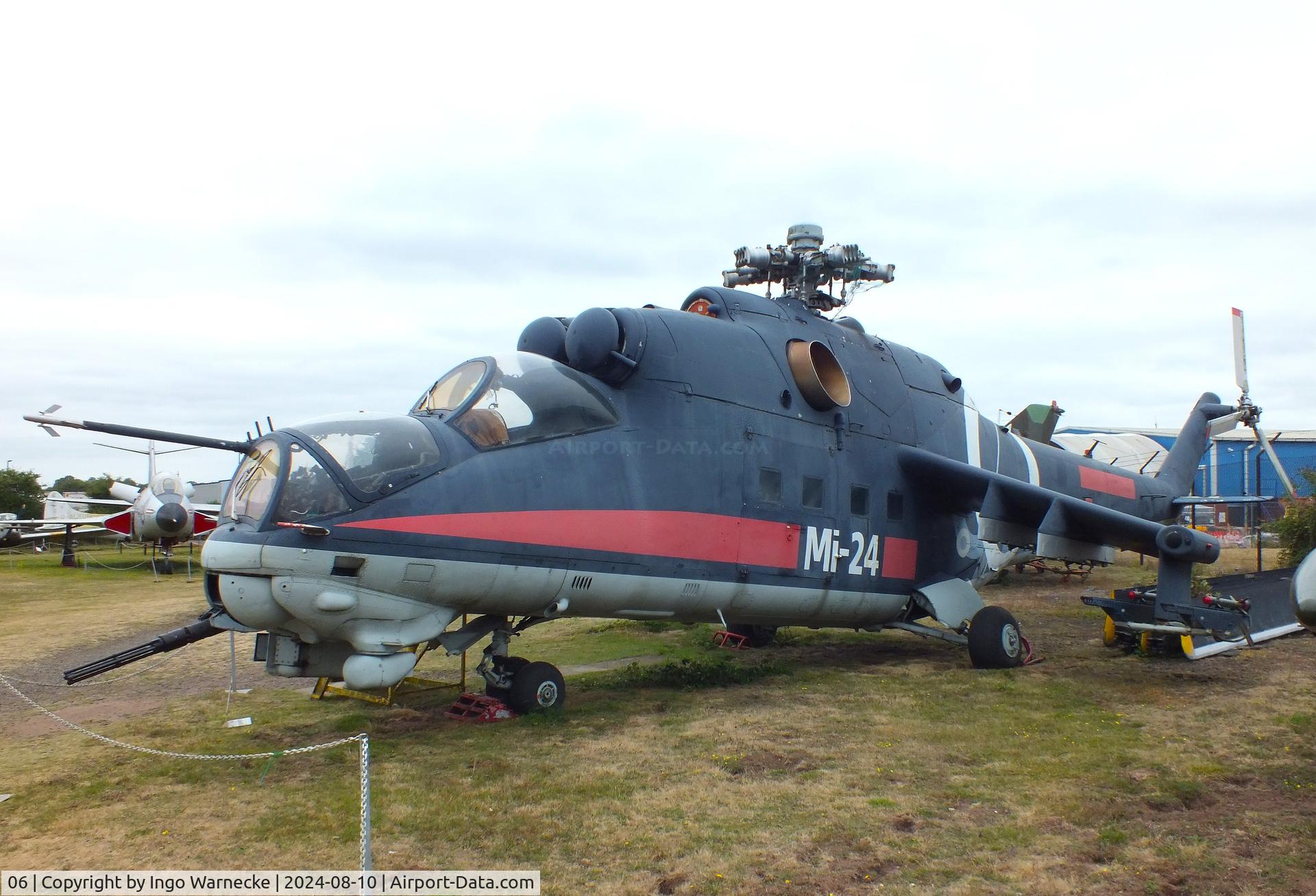 06, Mil Mi-24D Hind D C/N 353246405029, Mil Mi-24D Hind D (modified with NATO avionics by BAe for display at Farnborough Air Show 2004) at the Midlands Air Museum Coventry