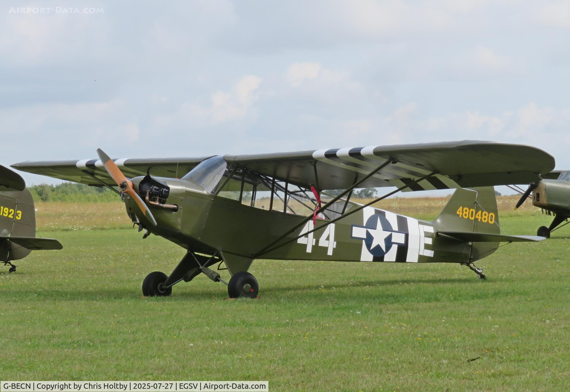 G-BECN, 1944 Piper L-4J Grasshopper (J3C-65D) C/N 12776, Piper Grasshopper 1944 ready for the Airshow at Old Buckenham 2025