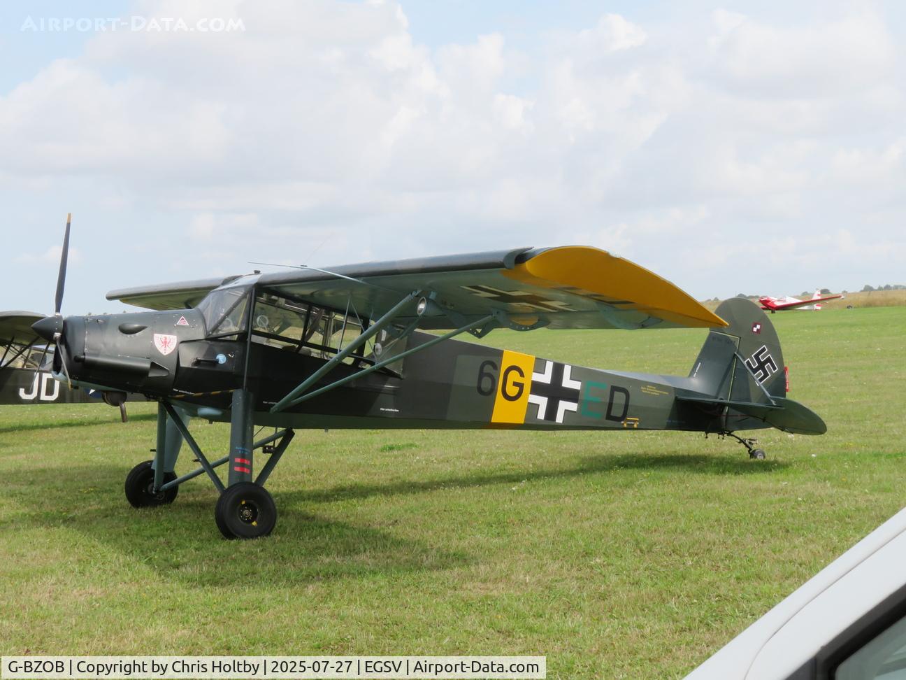 G-BZOB, 2004 Slepcev Storch C/N PFA 316-13592, Ready for the WWII dogfight display at Old Buckenham Airshow 2025