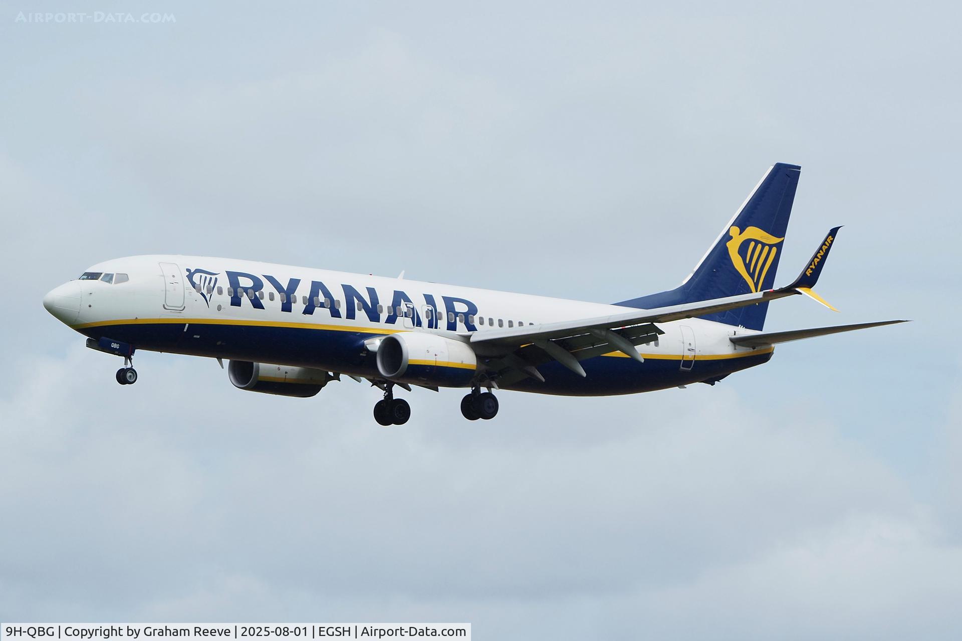 9H-QBG, 2017 Boeing 737-8AS C/N 44804, Landing at Norwich.