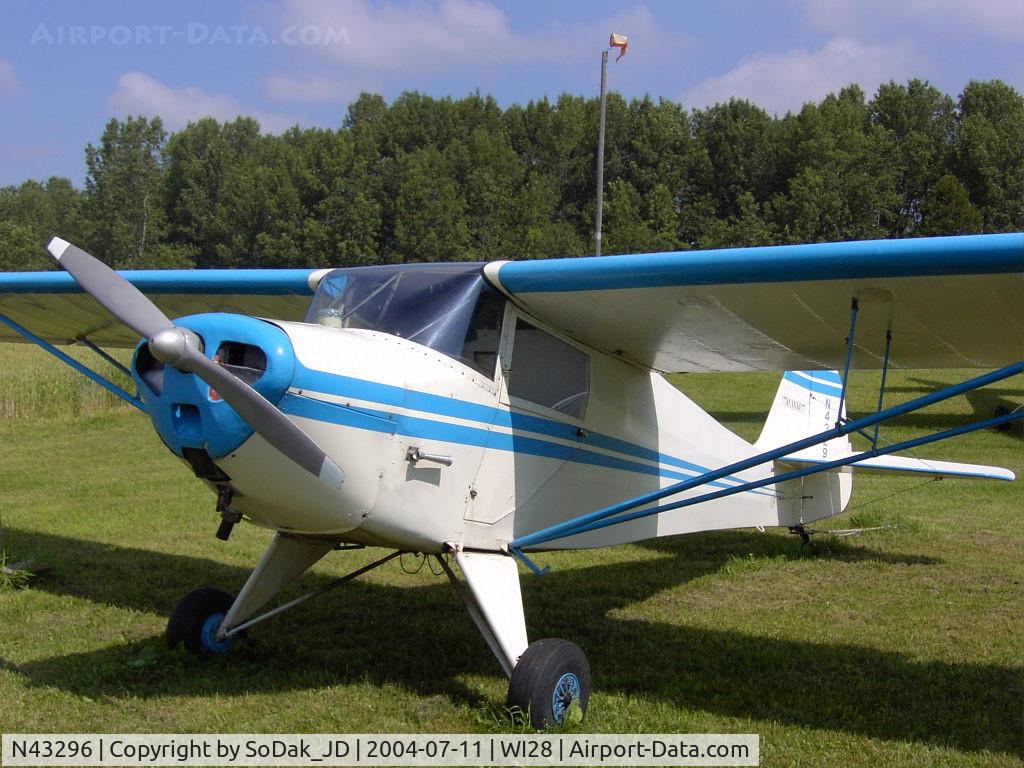 N43296, 1946 Taylorcraft BC12-D C/N 6955, Tied down during Rio Creek Fly-In (WI28) in 2004