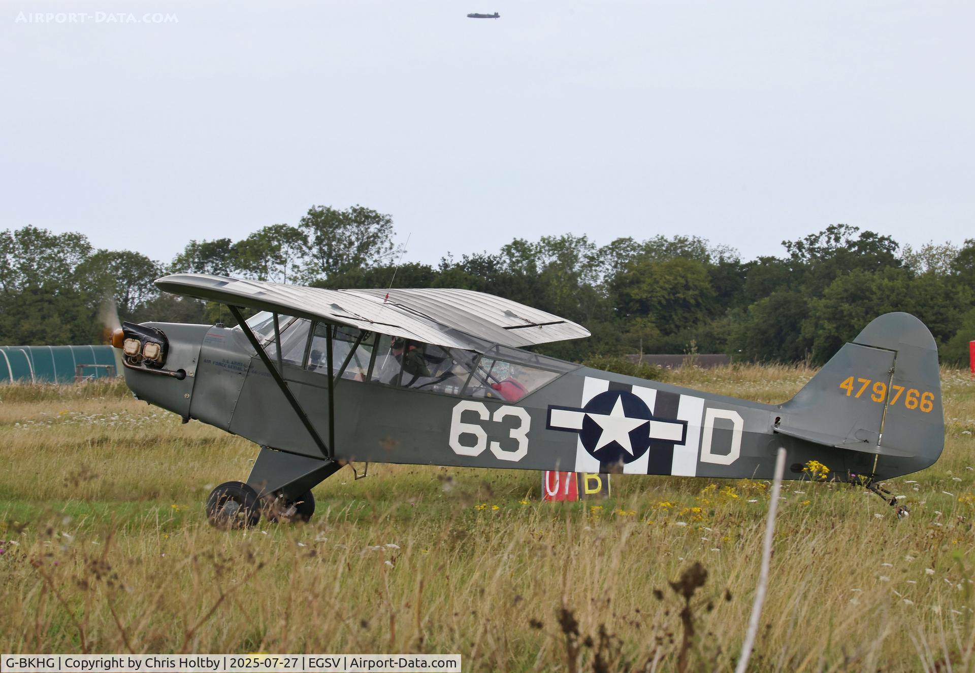 G-BKHG, 1942 Piper L-4H Grasshopper (J3C-65D) C/N 12062, Ready for take-off at the Old Buckenham Airshow 2025
