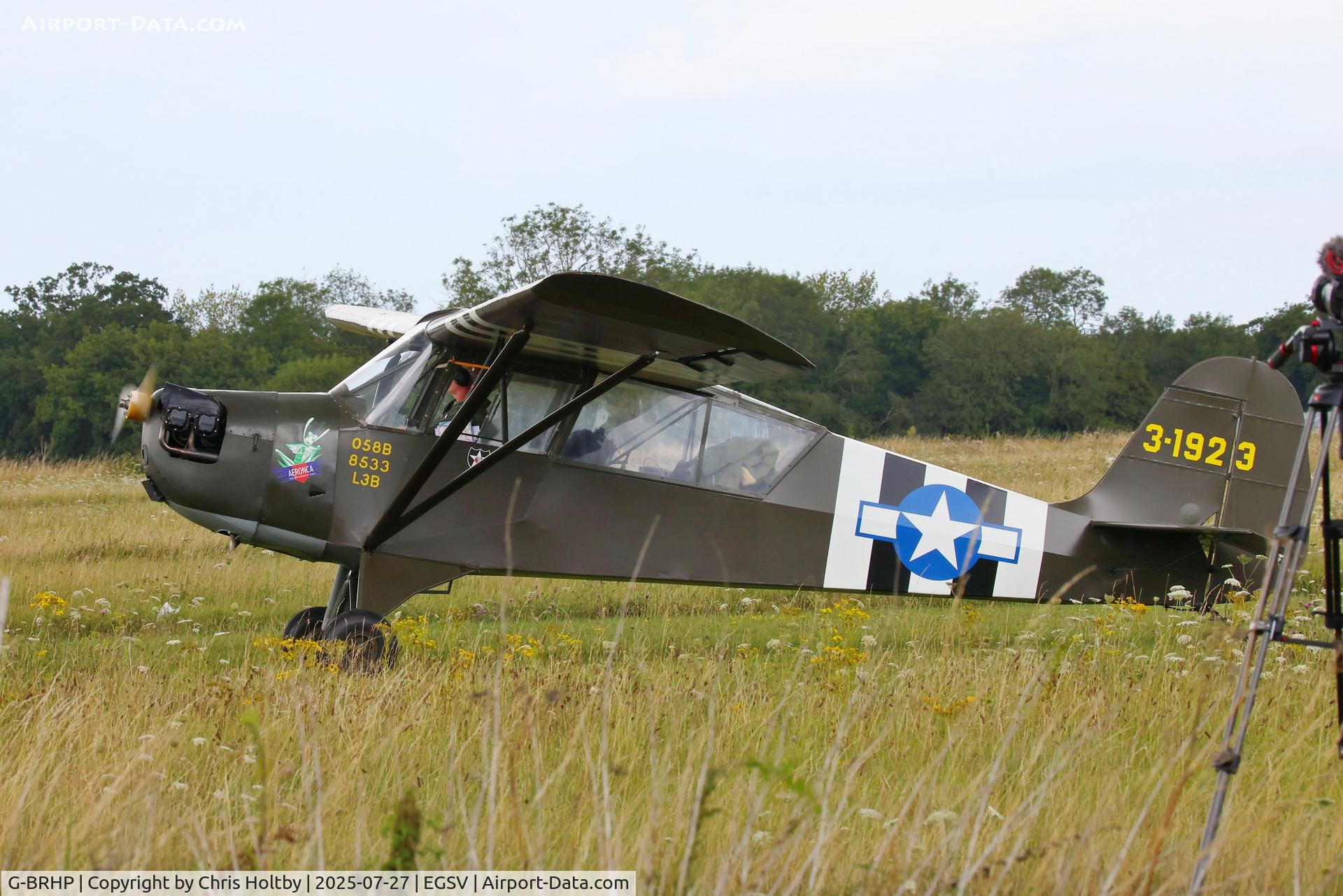 G-BRHP, 1942 Aeronca O-58B Defender C/N 058B-8533, Ready for take-off at the Old Buckenham Airshow 2025