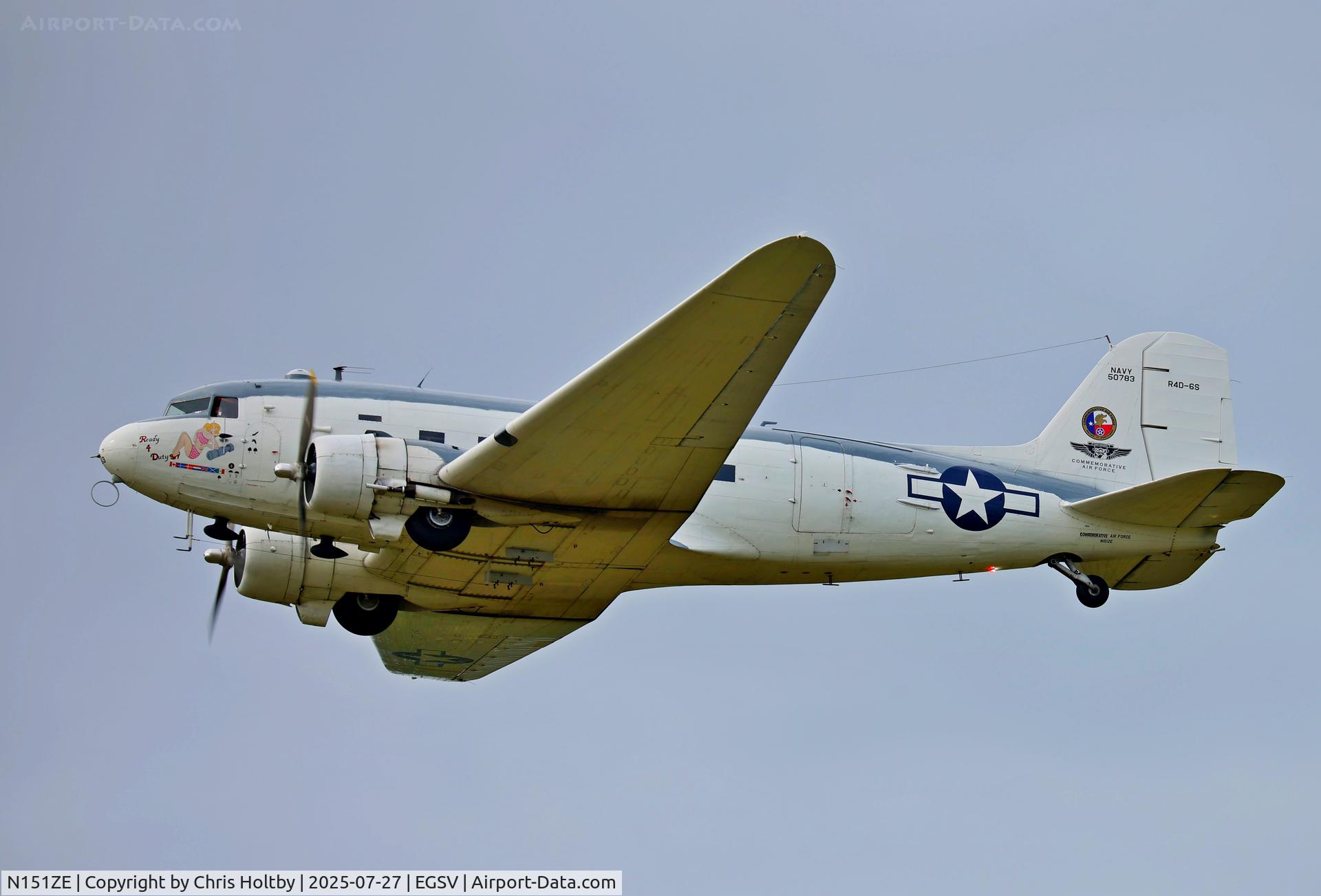 N151ZE, 1944 Douglas R4D-6 (C-47B-10-D) C/N 26408, Douglas R4D-6S of the CAF past the crowds at Old Buckenham Airshow 2025